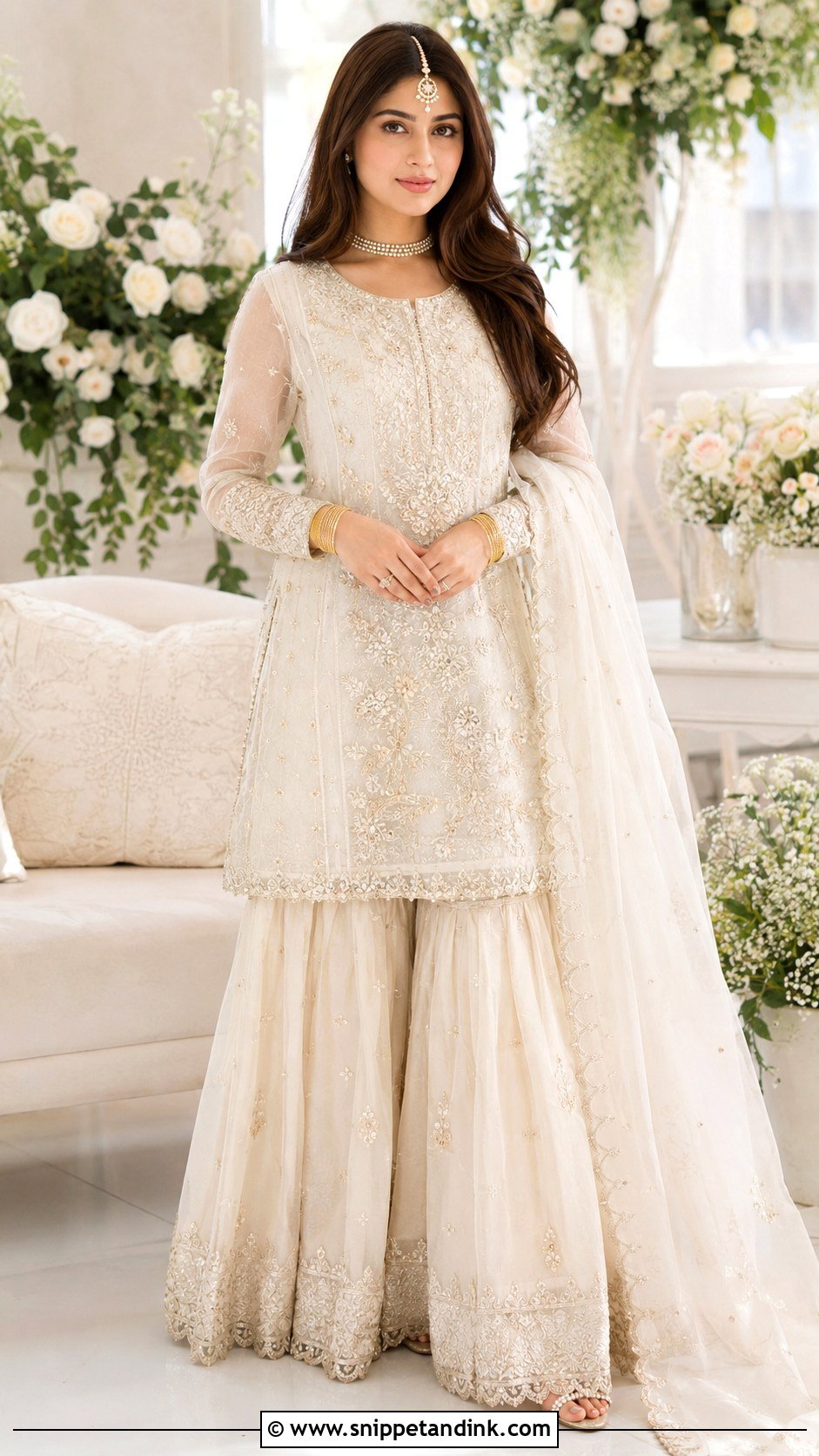 Sajal Ali Ivory Nikah Gharara Look - Snippet and Ink - 25 Sajal Ali Bridal Look Ideas