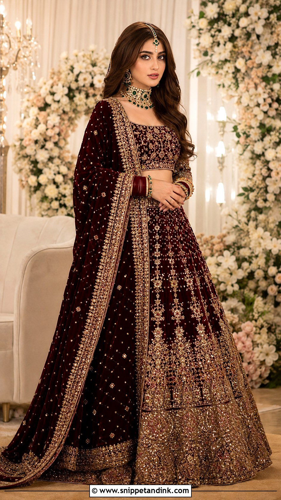 Sajal Ali Maroon Velvet Bridal Look - Snippet and Ink - 25 Sajal Ali Bridal Look Ideas