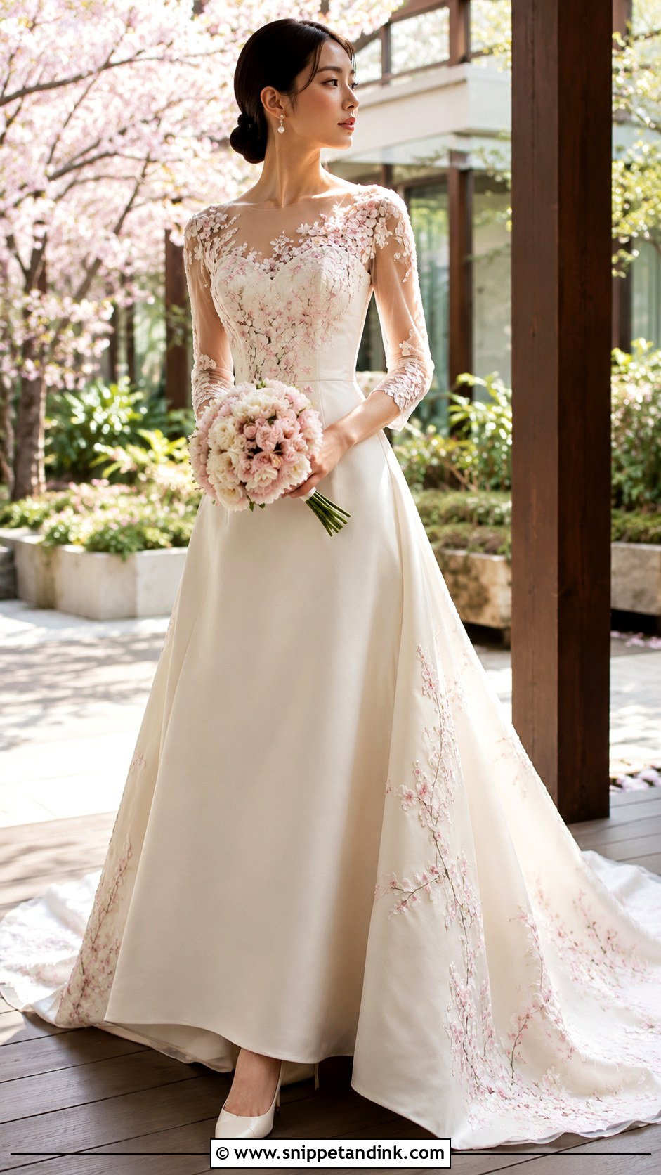 Sakura Embroidered Japanese Wedding Dress - Snippet and Ink - 20 Modern Japanese Wedding Dress Ideas