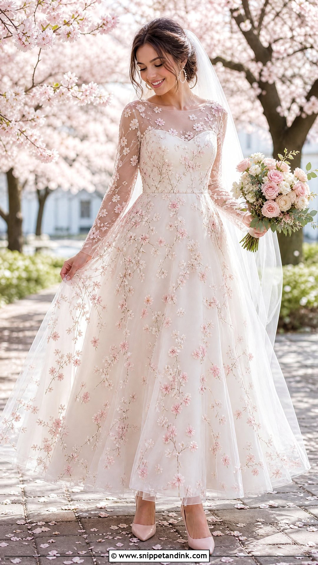 Sakura Embroidered Tulle Wedding Dress - Snippet and Ink - 20 Sakura Wedding Dress Ideas
