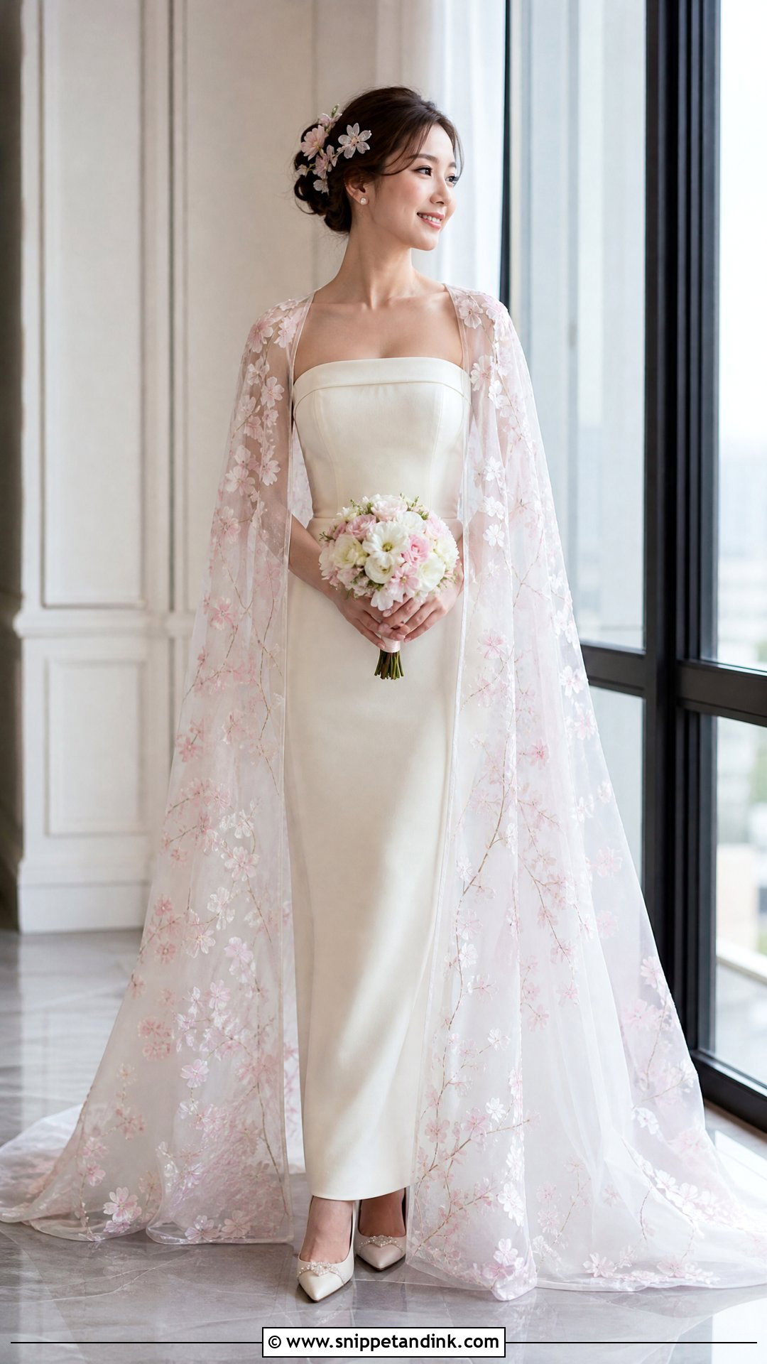 Sakura Wedding Dress With Floral Cape - Snippet and Ink - 20 Sakura Wedding Dress Ideas