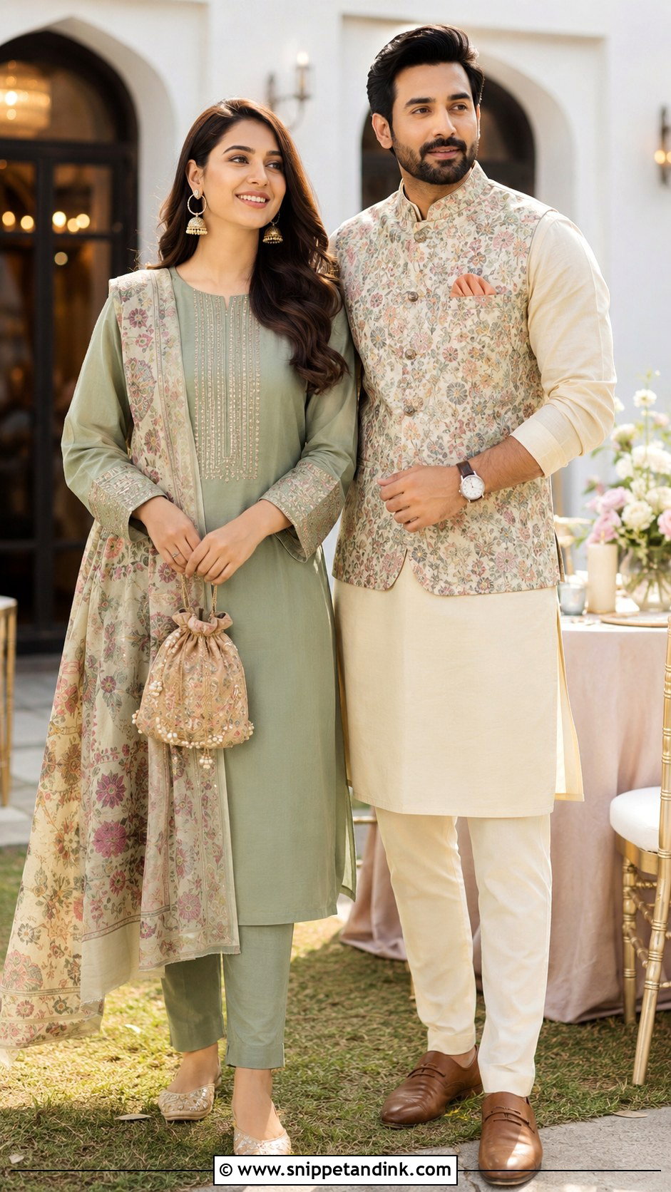 Salwar Suit And Nehru Jacket Desi Couple Outfit - Snippet and Ink - 20 Desi Couple Outfits