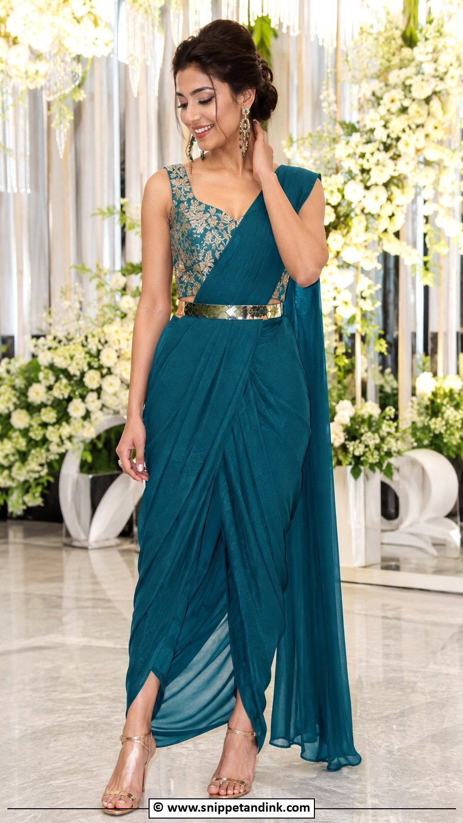 Sangeet Belted Saree Outfit - Snippet and Ink - 30 Sangeet Outfit Sisters Ideas