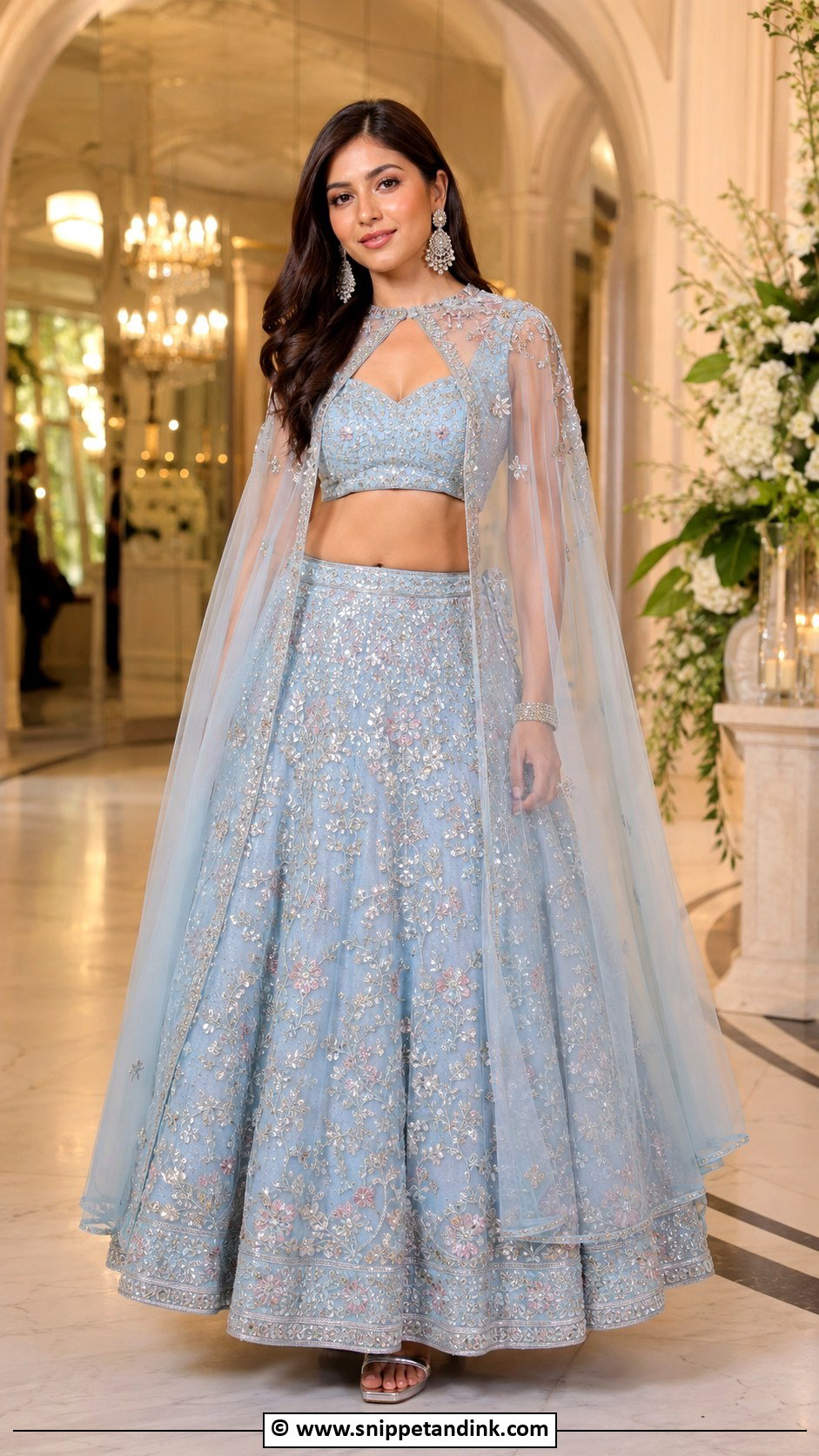 Sangeet Cape Lehenga Outfit - Snippet and Ink - 30 Sangeet Outfit Sisters Ideas