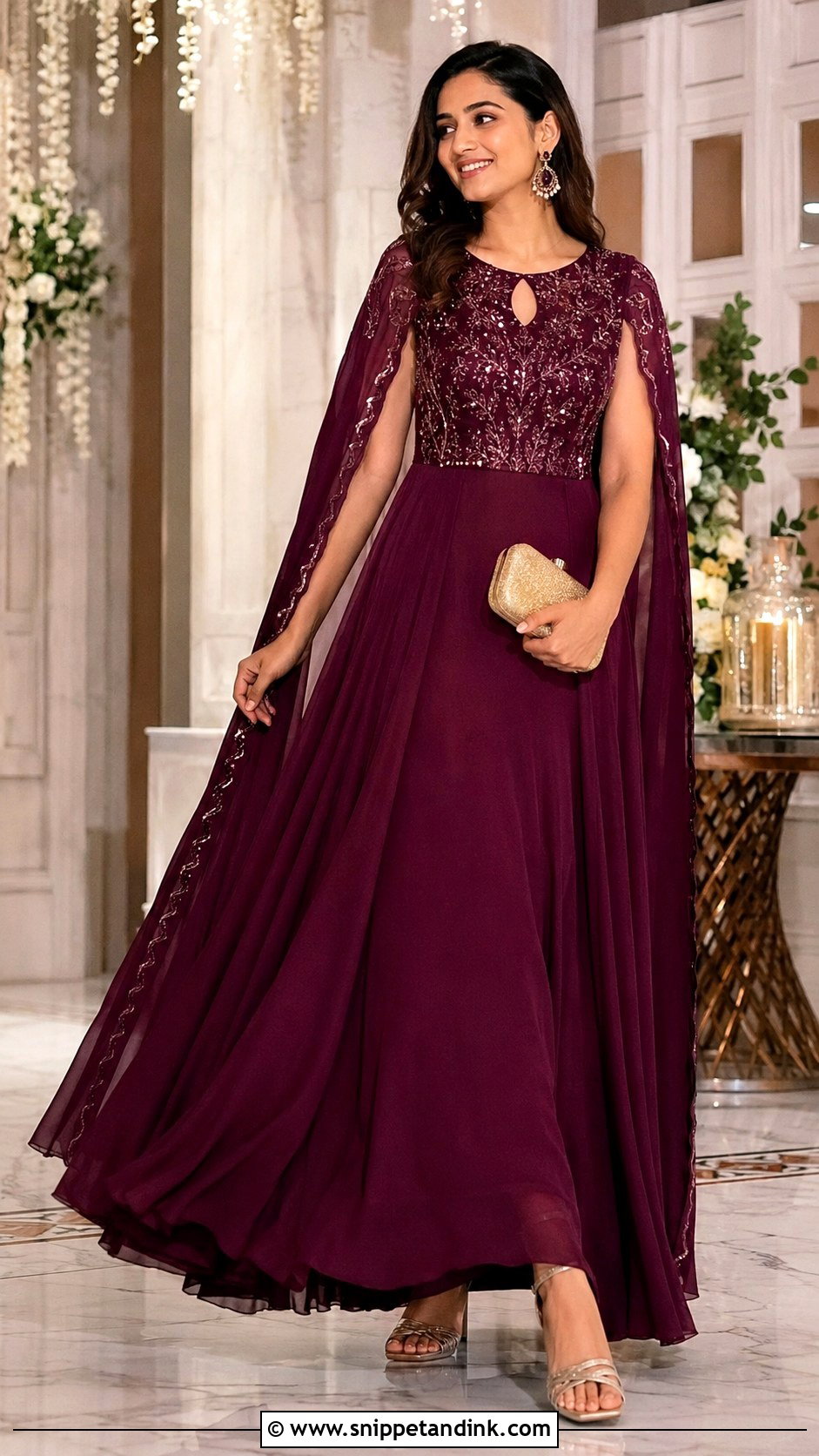 Sangeet Marriage Outfit With Cape Gown - Snippet and Ink - 25 Marriage Outfit Ideas