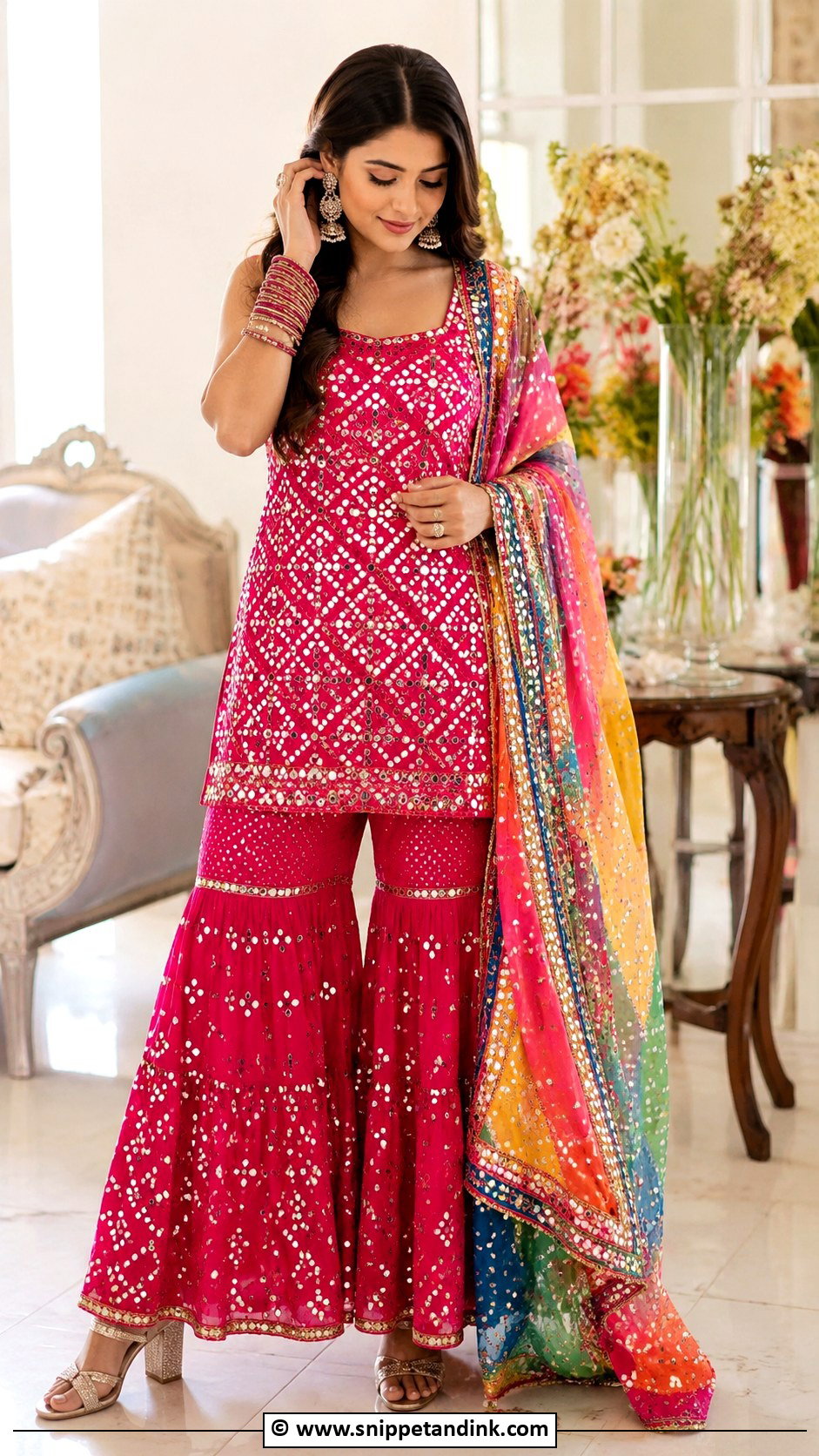 Sangeet Mirror Work Sharara Outfit - Snippet and Ink - 30 Sangeet Outfit Sisters Ideas