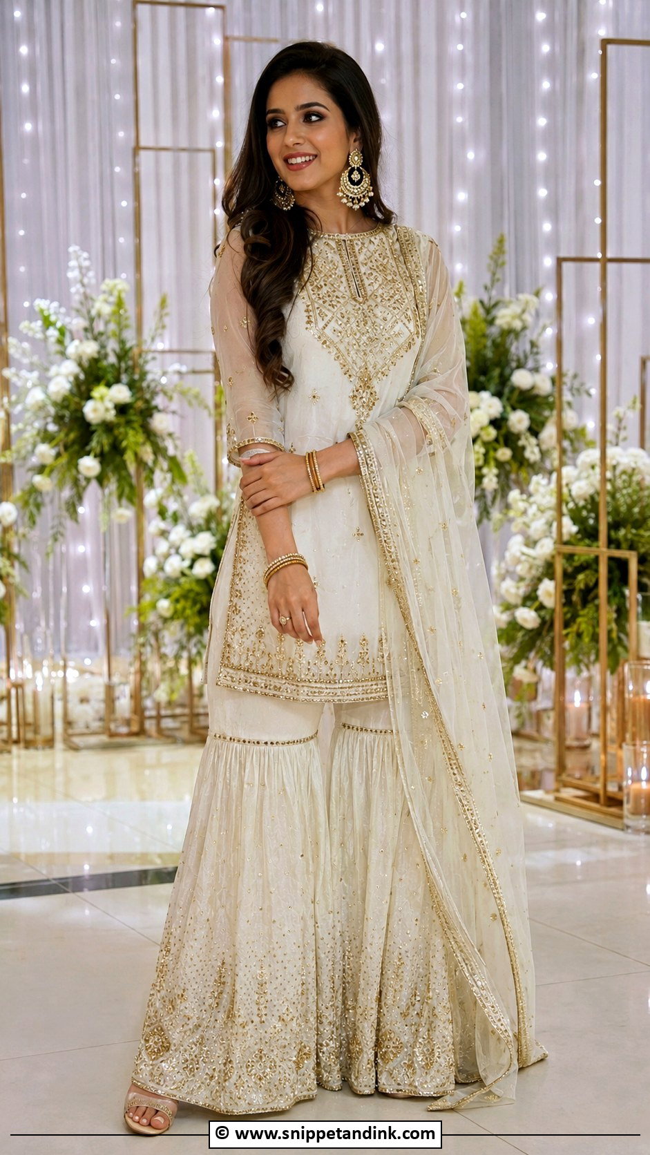 Sangeet White And Gold Sharara Outfit - Snippet and Ink - 30 Sangeet Outfit Sisters Ideas