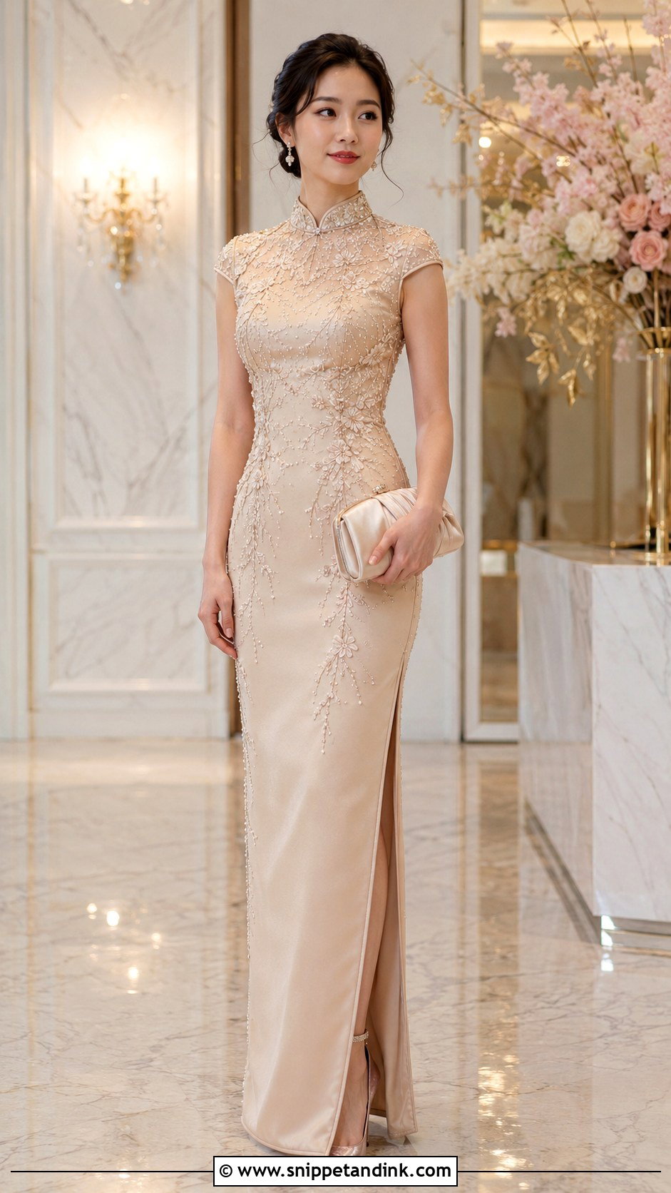 Sangjit Beaded Qipao Dress - Snippet and Ink - 30 Sangjit Dress Ideas