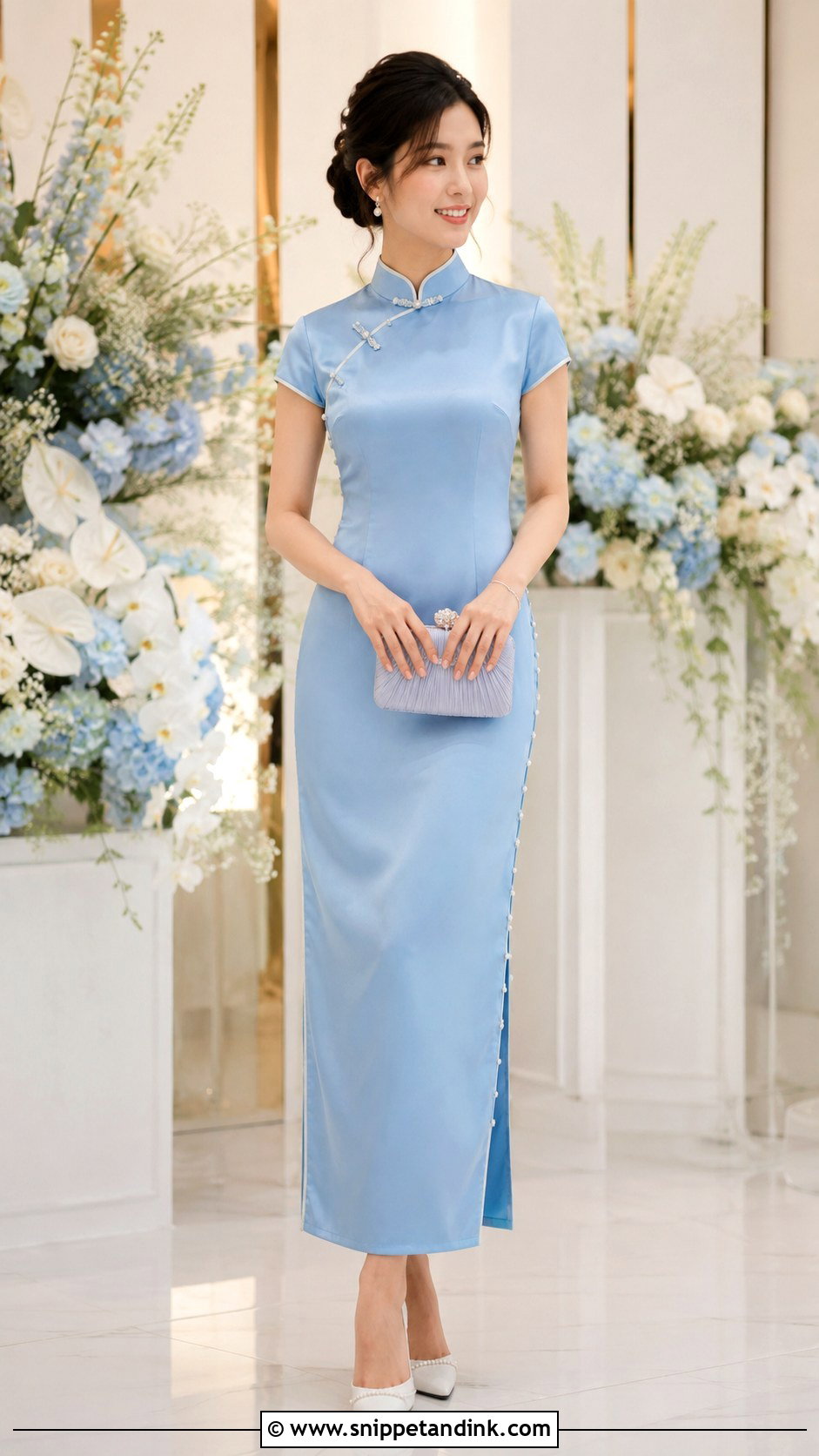 Sangjit Blue Cheongsam Dress - Snippet and Ink - 30 Sangjit Dress Ideas