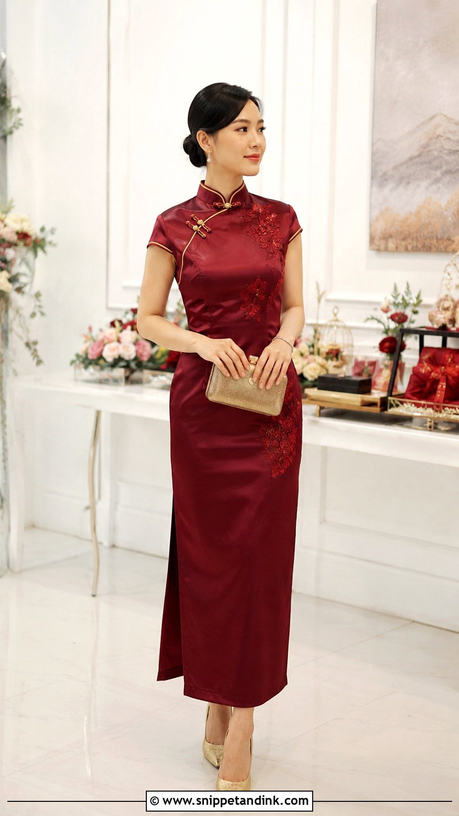 Sangjit Burgundy Cheongsam Dress - Snippet and Ink - 30 Sangjit Dress Ideas