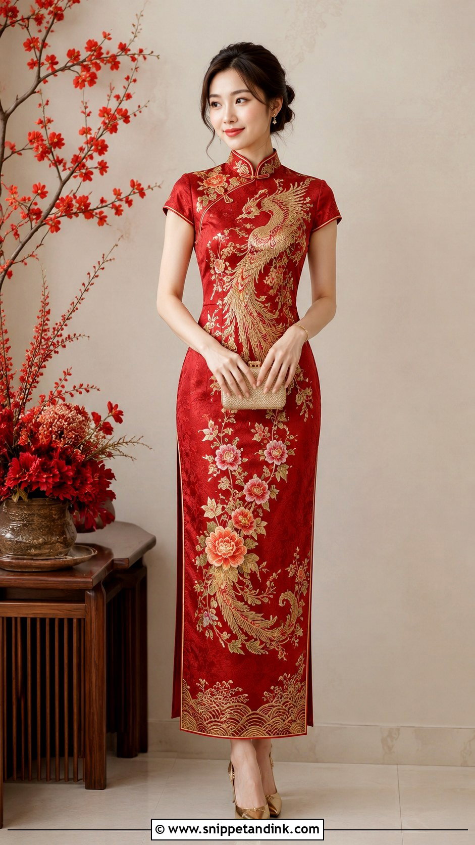 Sangjit Embroidered Cheongsam Dress - Snippet and Ink - 30 Sangjit Dress Ideas