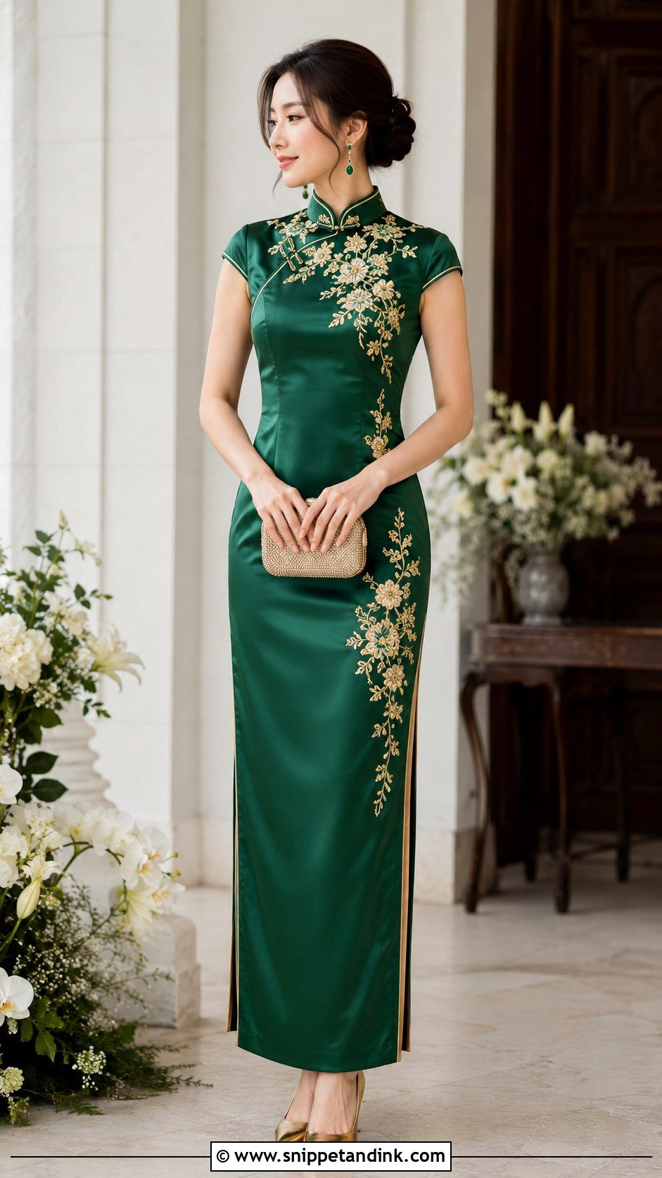 Sangjit Emerald Green Cheongsam Dress - Snippet and Ink - 30 Sangjit Dress Ideas