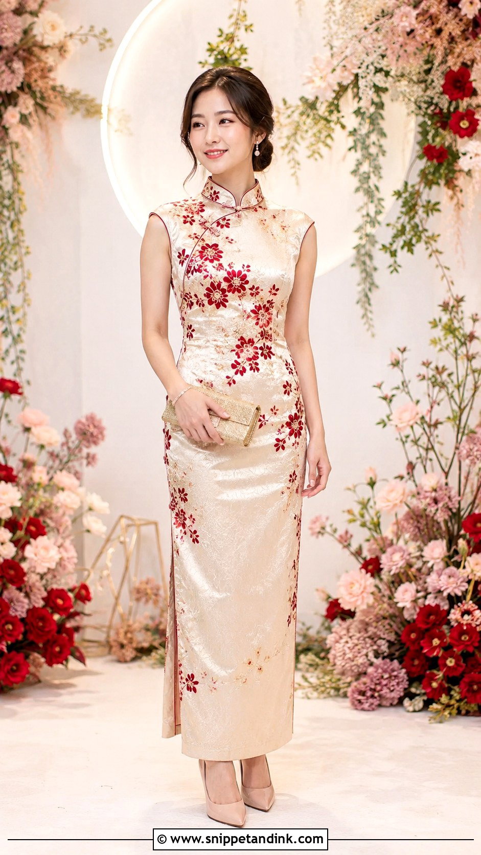 Sangjit Floral Qipao Dress - Snippet and Ink - 30 Sangjit Dress Ideas