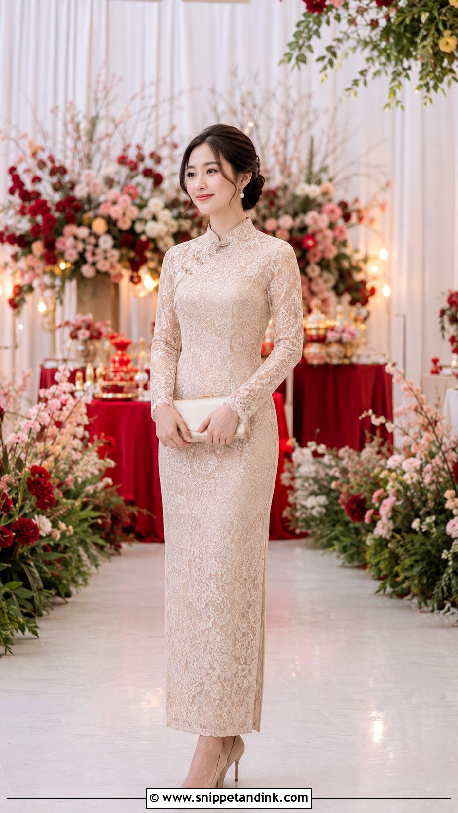 Sangjit Long Sleeve Qipao Dress - Snippet and Ink - 30 Sangjit Dress Ideas
