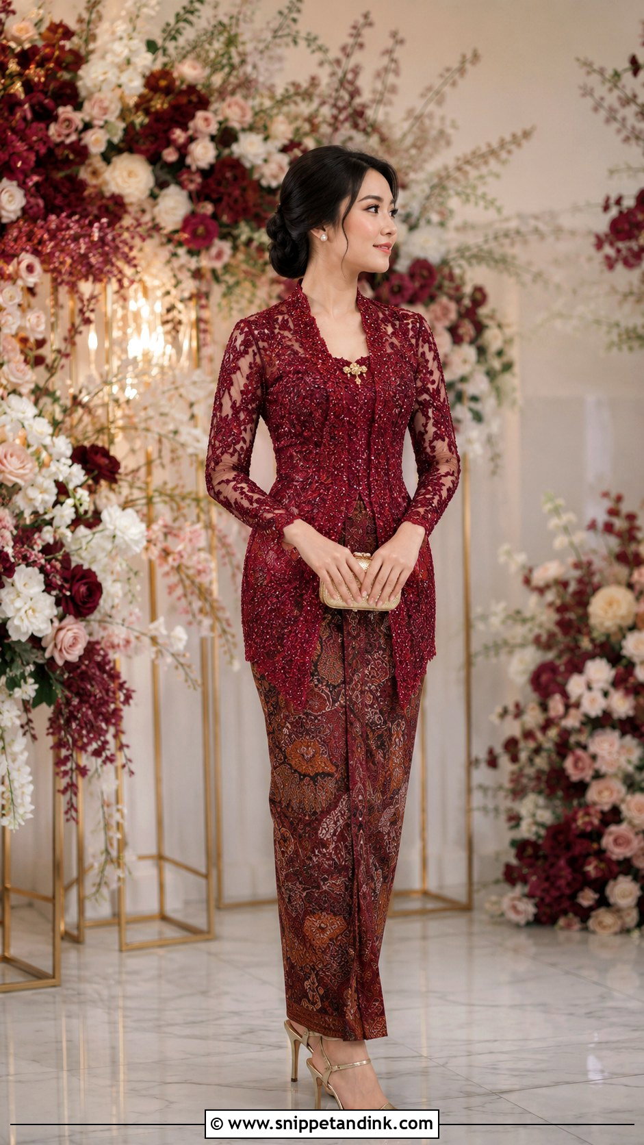 Sangjit Maroon Kebaya Dress - Snippet and Ink - 30 Sangjit Dress Ideas
