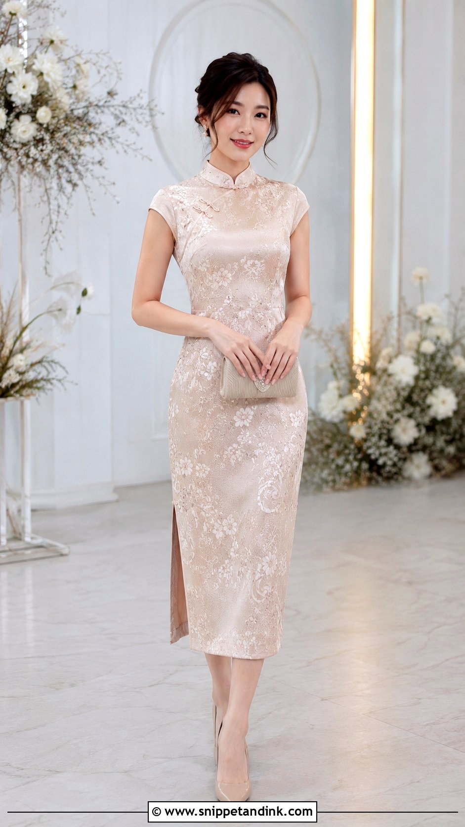 Sangjit Midi Cheongsam Dress - Snippet and Ink - 30 Sangjit Dress Ideas