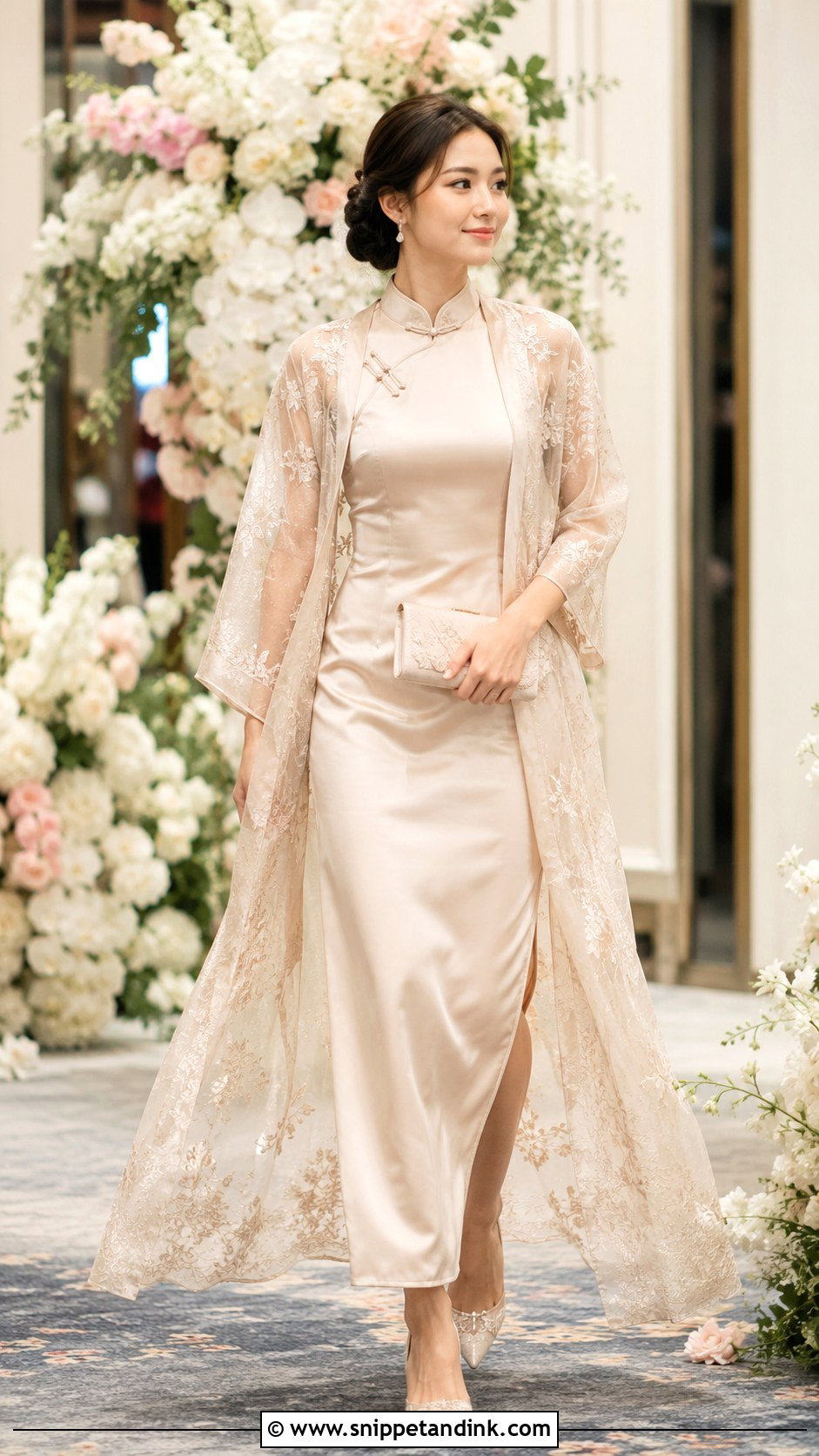 Sangjit Qipao Dress With Robe - Snippet and Ink - 30 Sangjit Dress Ideas