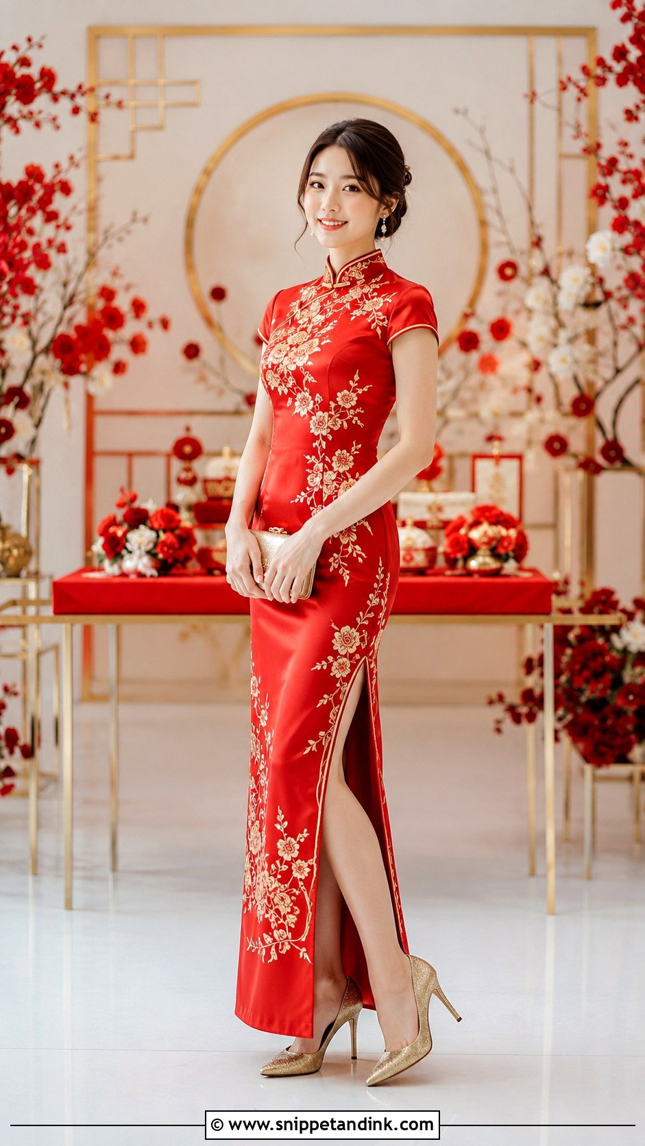 Sangjit Red Cheongsam Dress - Snippet and Ink - 30 Sangjit Dress Ideas