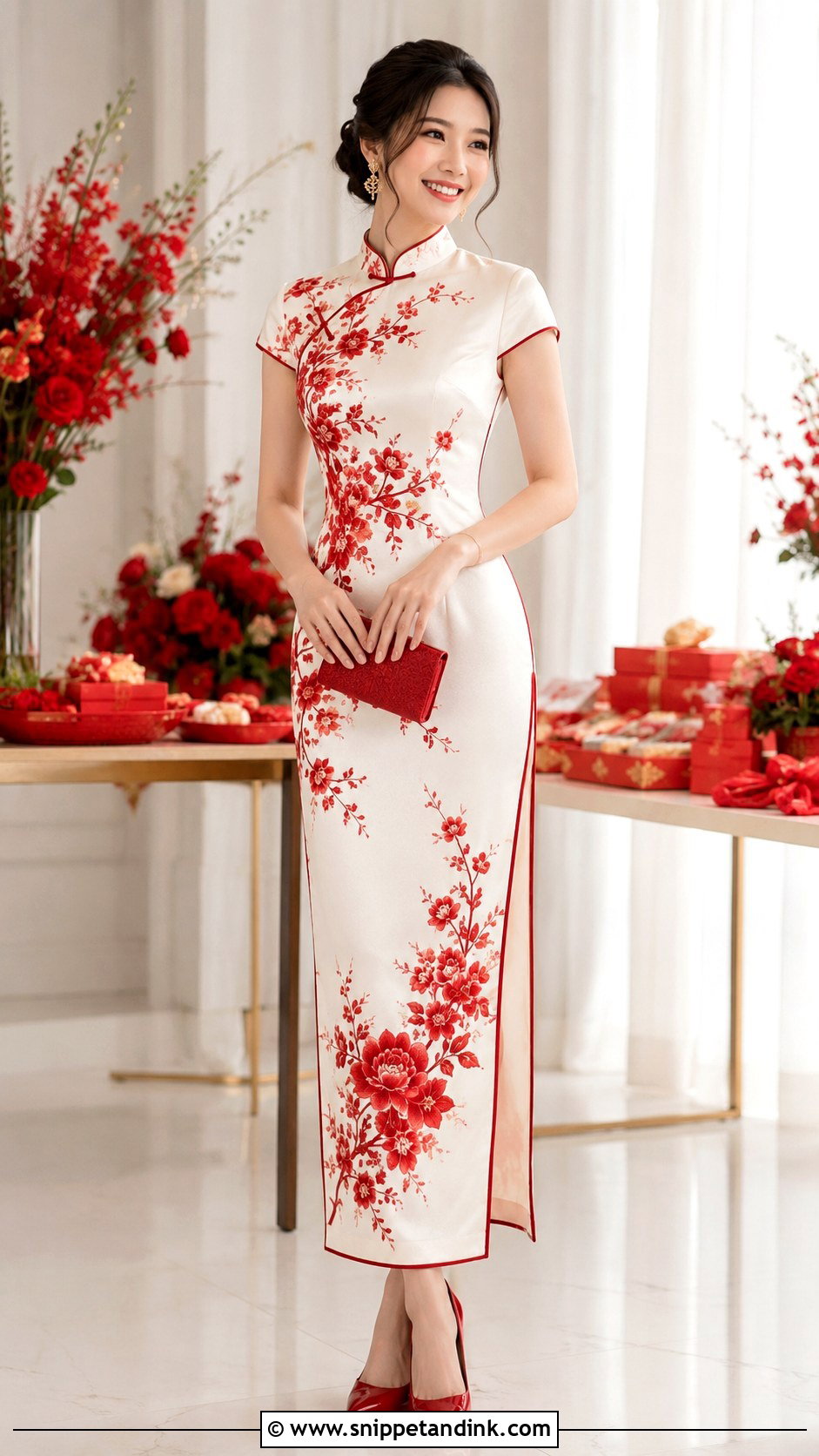 Sangjit White And Red Qipao Dress - Snippet and Ink - 30 Sangjit Dress Ideas