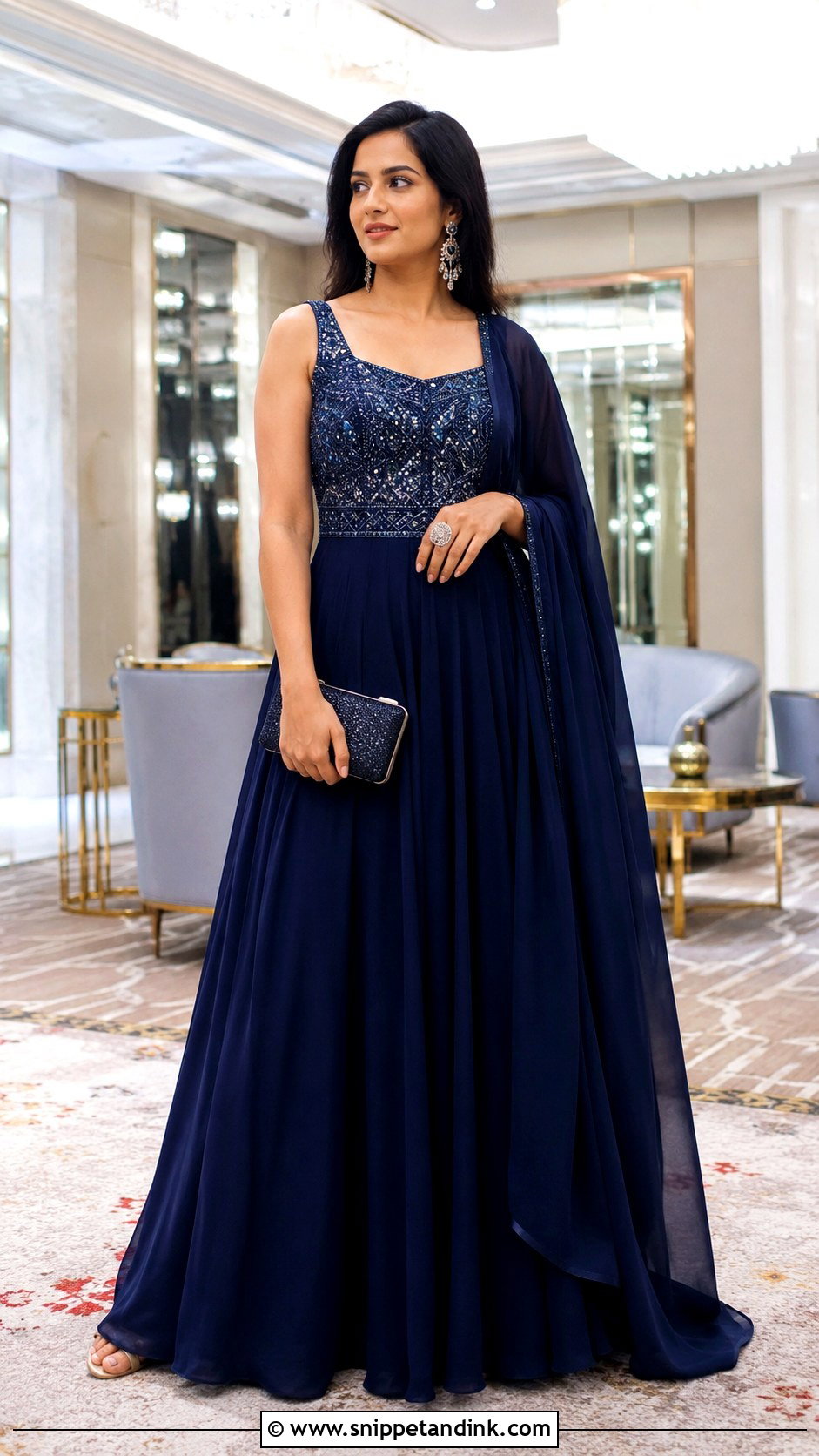 Sapphire Blue Indo Western Gown Sangeet Outfit - Snippet and Ink - 20 Blue Sangeet Outfit Ideas