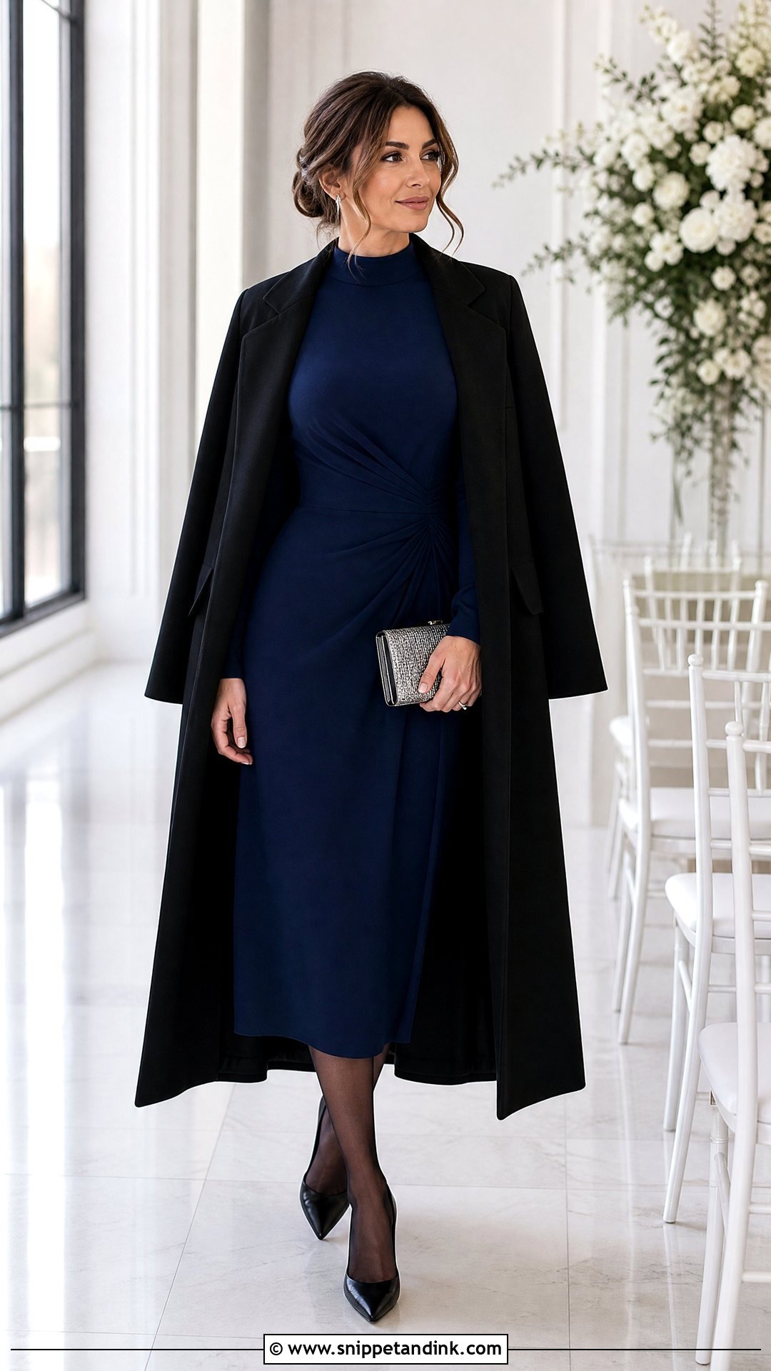 Sapphire High Neck Midi Dress Winter Wedding Outfit - Snippet and Ink - 20 Semi Formal Winter Wedding Attire Ideas
