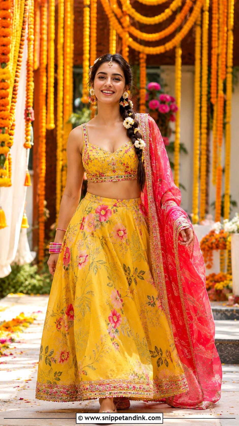 Sara Ali Khan Yellow Lehenga Choli Haldi Outfit - Snippet and Ink - 20 Celebrity Haldi Outfit Ideas