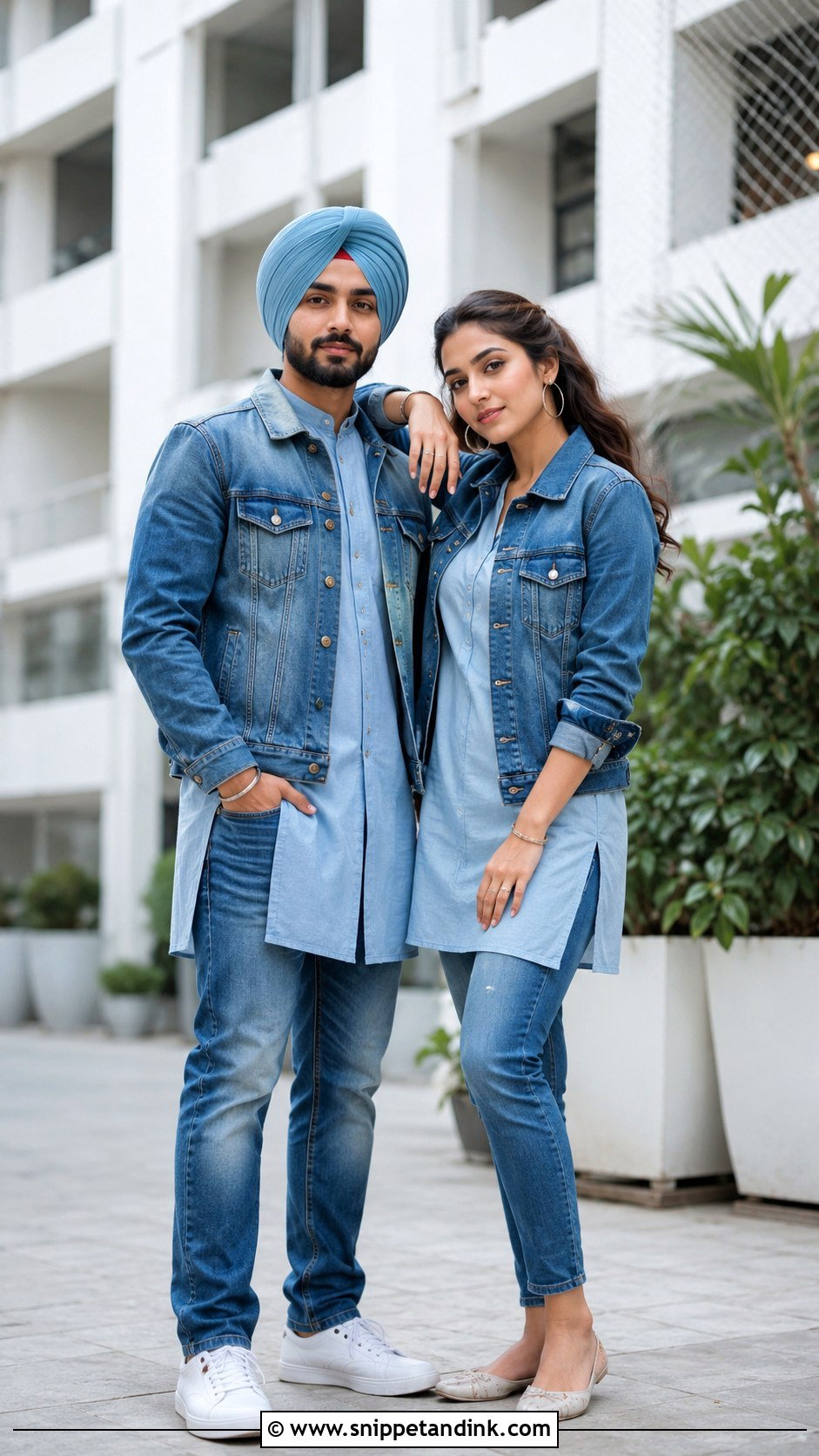 Sardar Sardarni Denim Kurta Outfit - Snippet and Ink - 30 Sardar Sardarni Couple Ideas