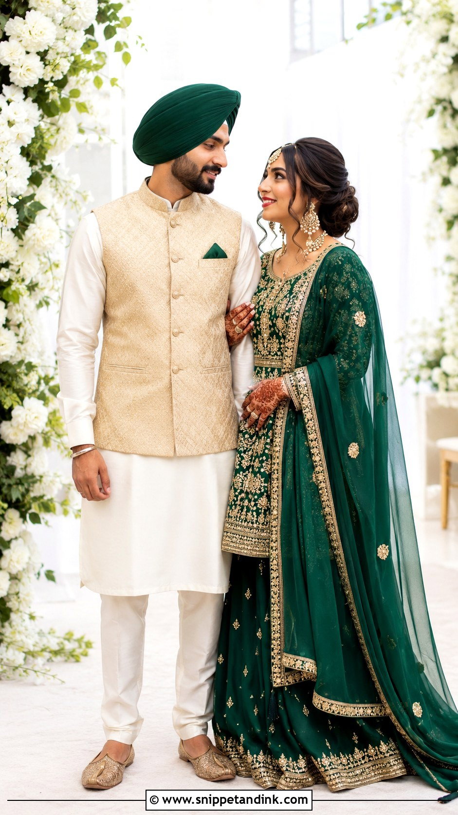 Sardar Sardarni Green Outfit - Snippet and Ink - 30 Sardar Sardarni Couple Ideas