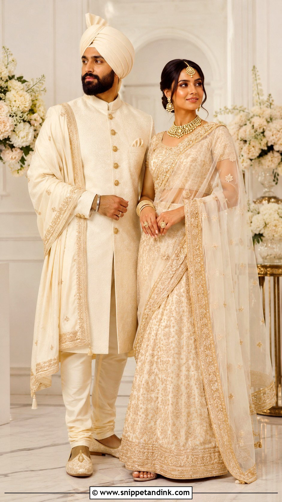 Sardar Sardarni Ivory Gold Outfit - Snippet and Ink - 30 Sardar Sardarni Couple Ideas