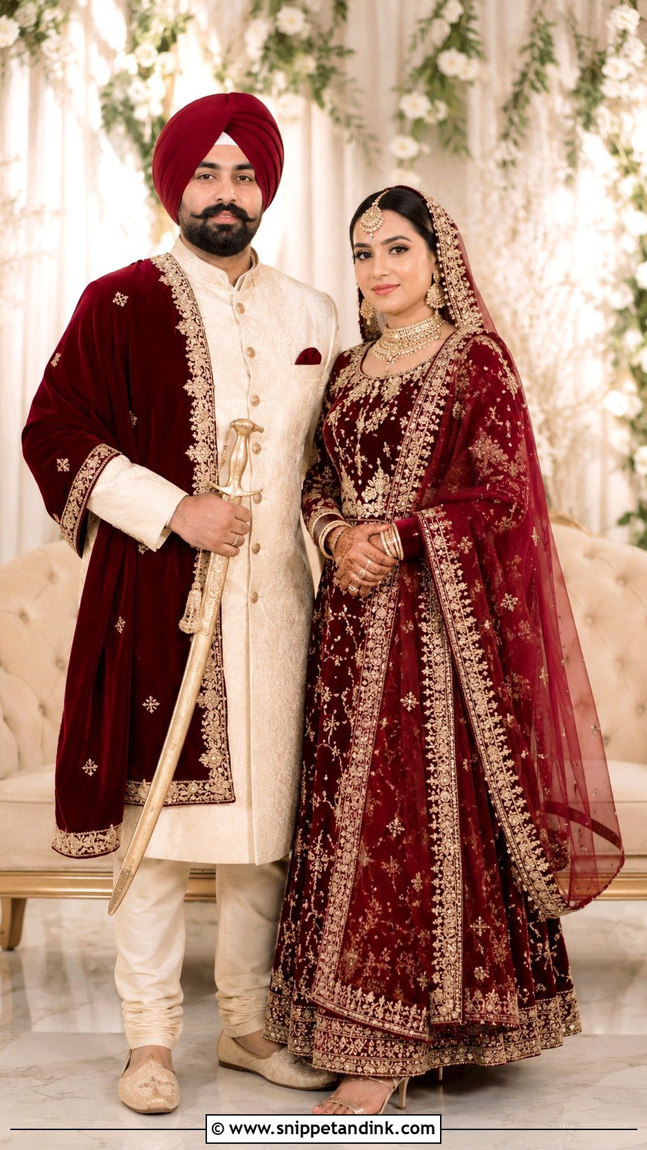 Sardar Sardarni Maroon Outfit - Snippet and Ink - 30 Sardar Sardarni Couple Ideas