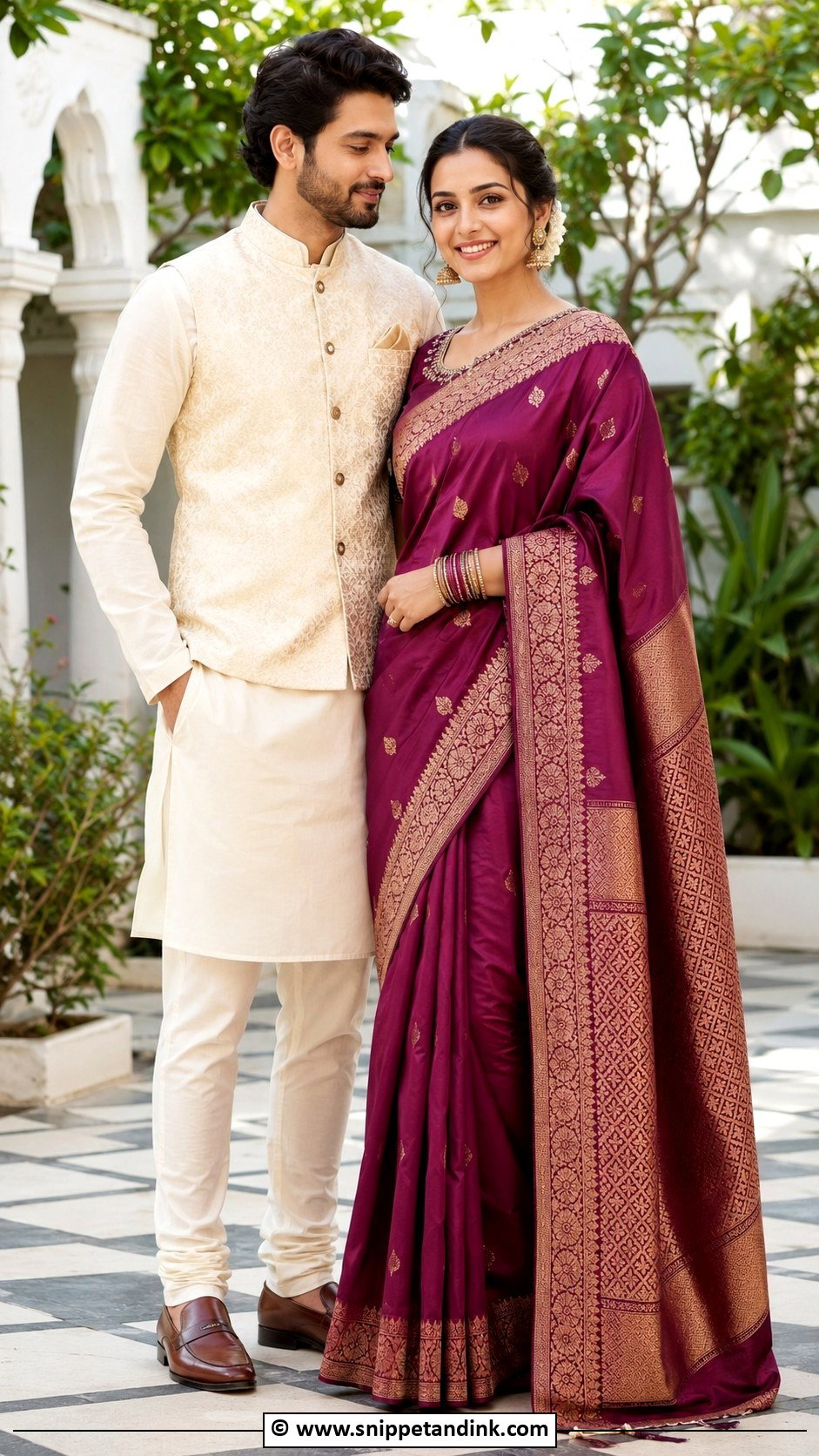 Saree And Kurta Standing Couple Pose - Snippet and Ink - 25 Couple Poses in Traditional Wear Ideas