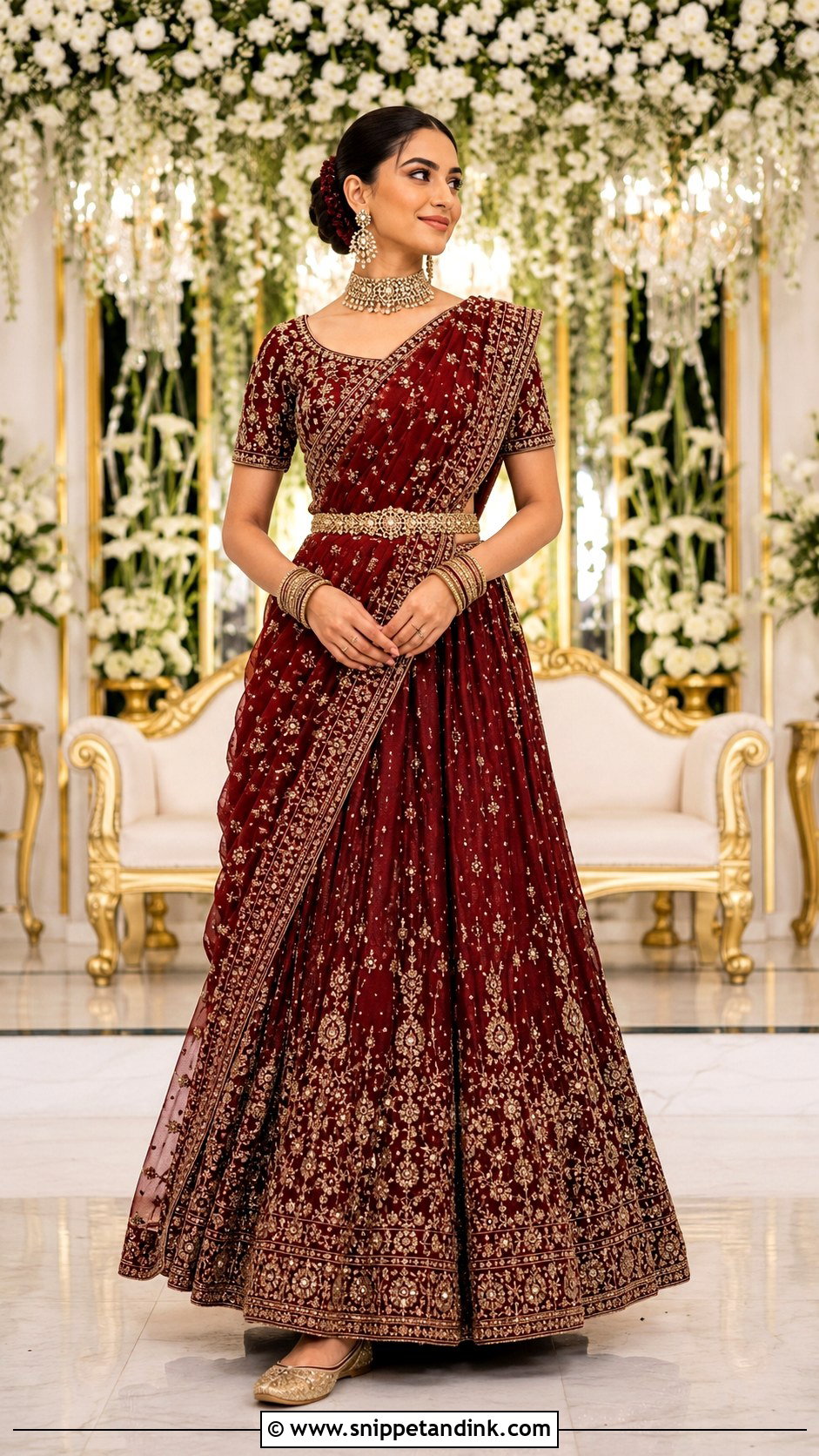 Saree Drape Bridal Chunri Dupatta With Lehenga - Snippet and Ink - 20 Bridal Chunri Dupatta Ideas