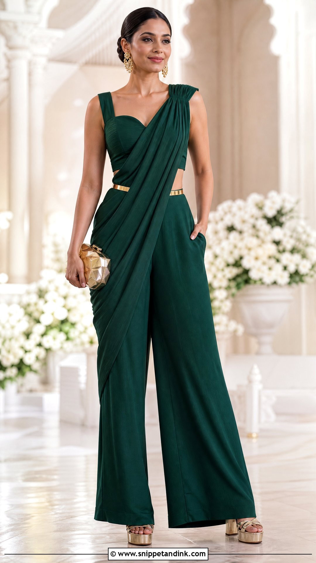 Saree Drape Top With Palazzo Pants - Snippet and Ink - 20 Palazos Outfit Indian Wedding Ideas