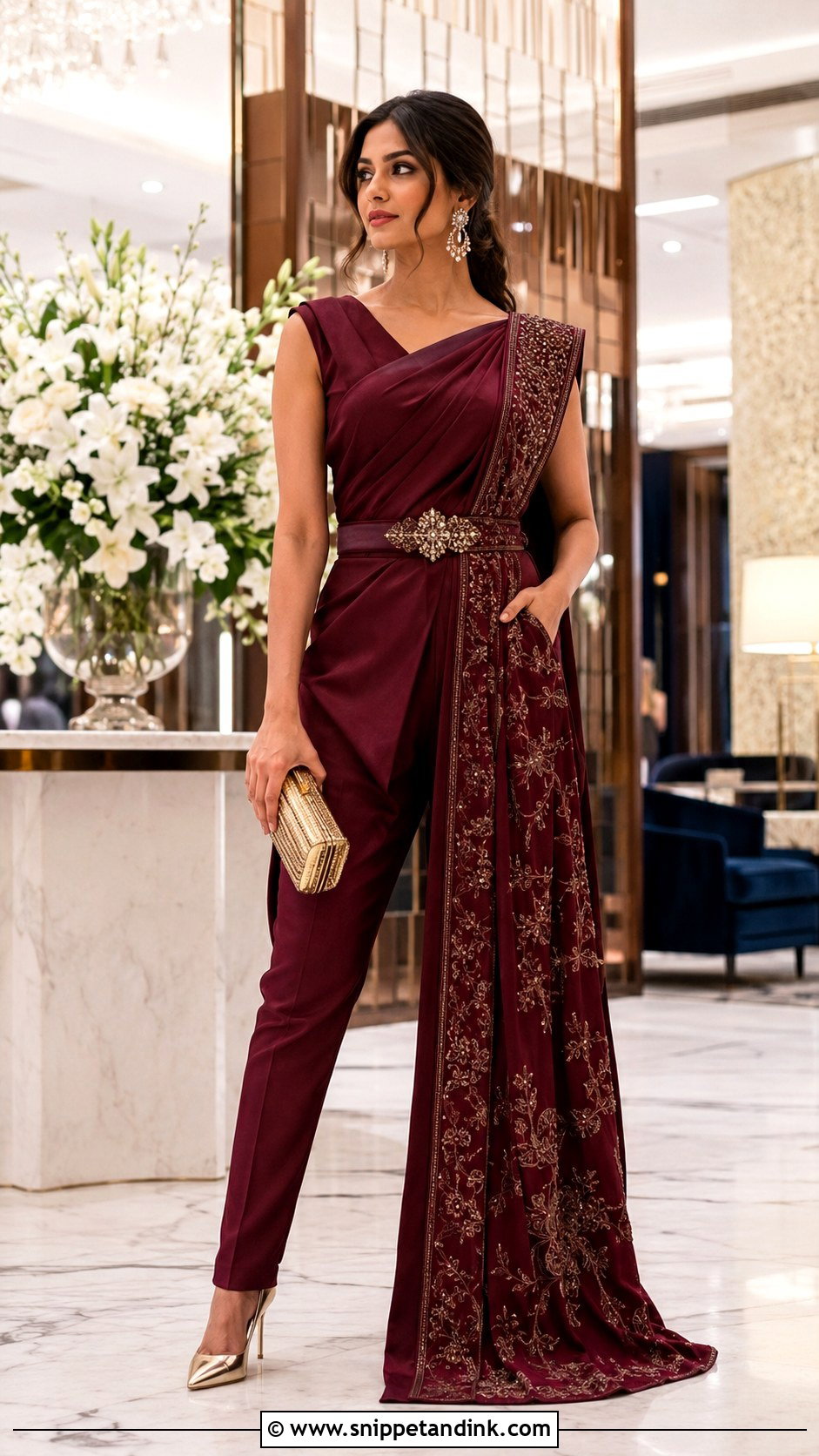 Saree Draped Jumpsuit - Snippet and Ink - 20 Indian Wedding Jumpsuit Ideas
