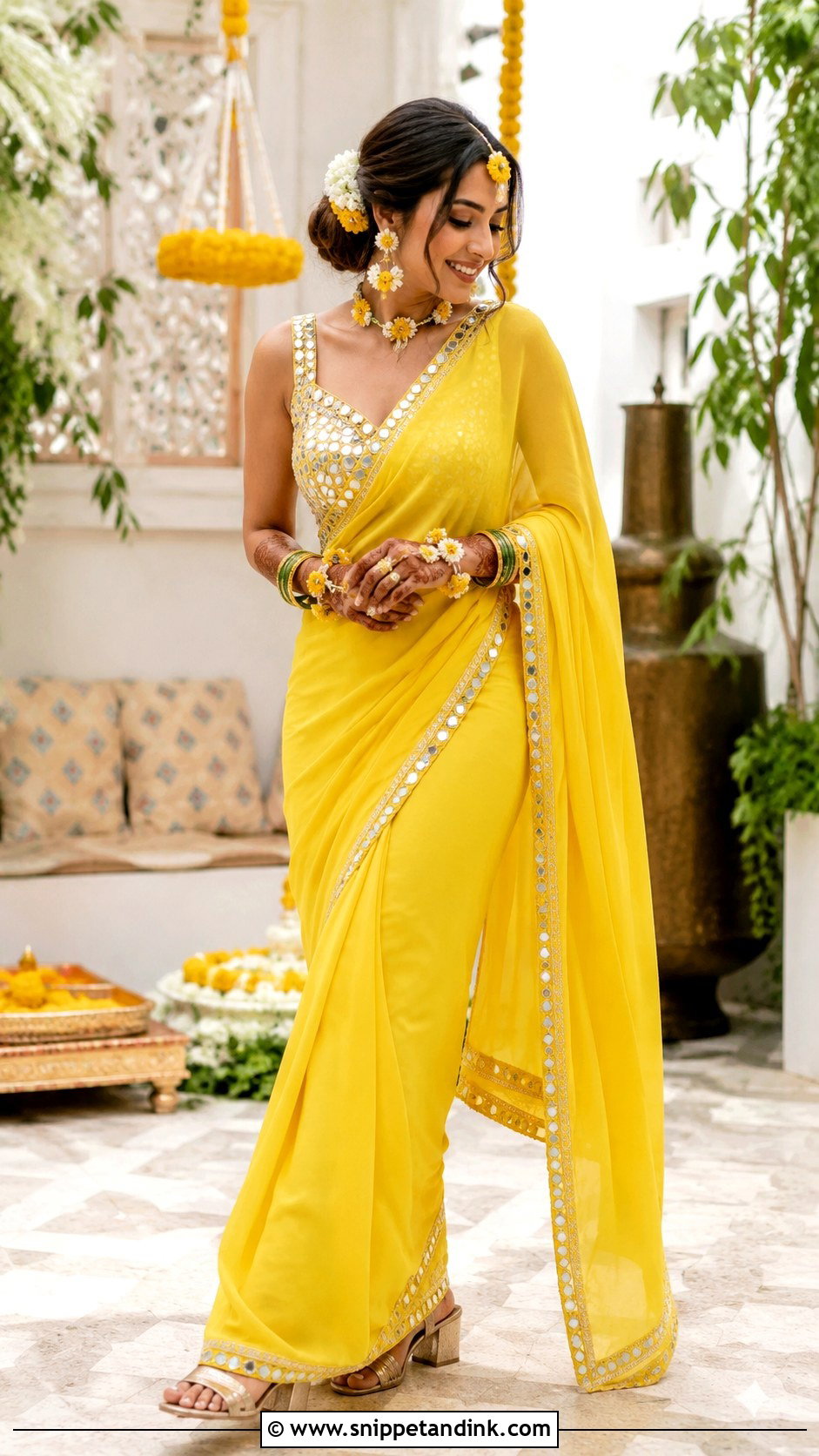 Saree Mehndi Look For Bride - Snippet and Ink - 25 Mehndi Dress Ideas for Bride