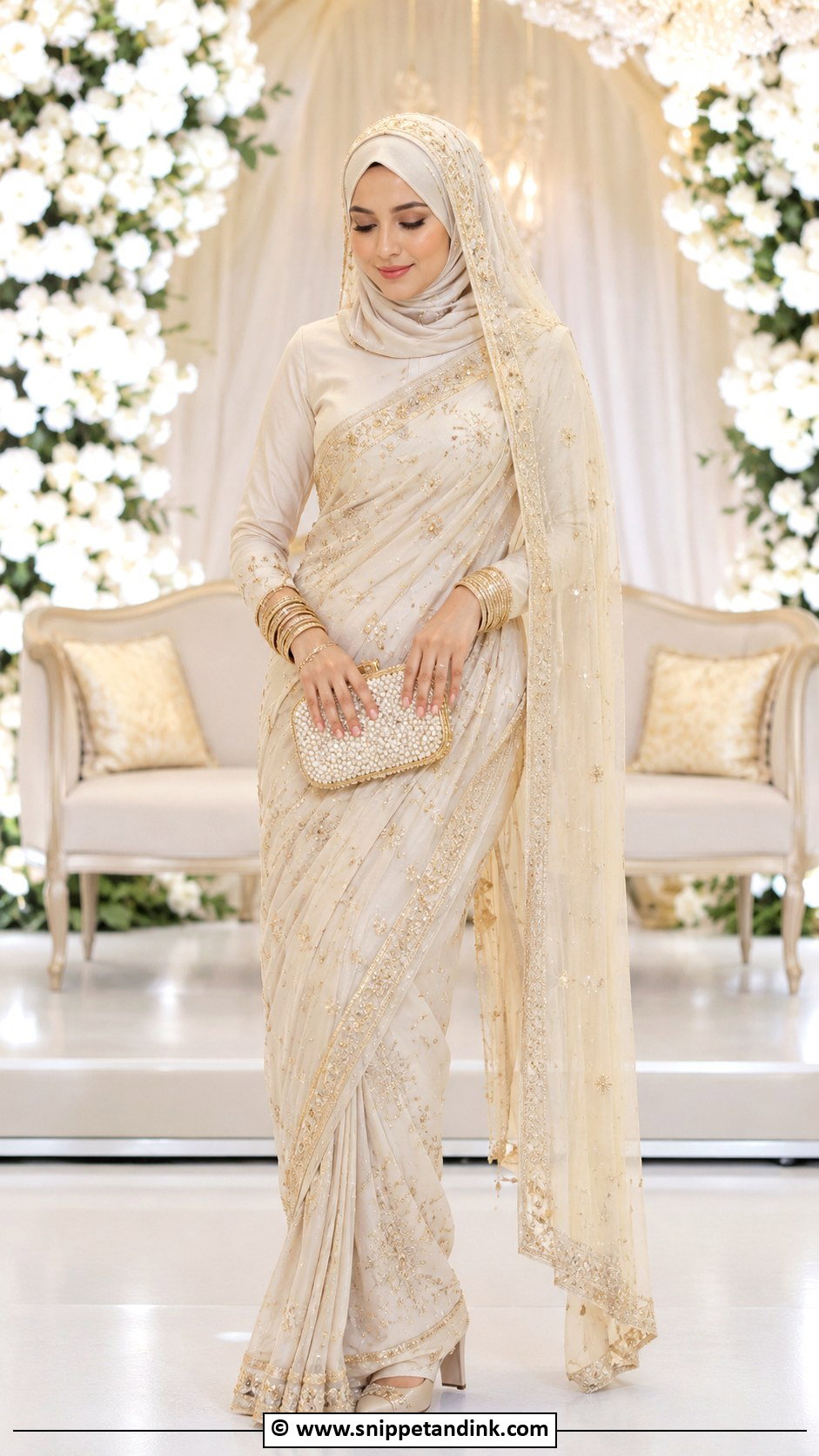 Saree Nikah Dress With Hijab - Snippet and Ink - 30 Muslim Nikah Dresses