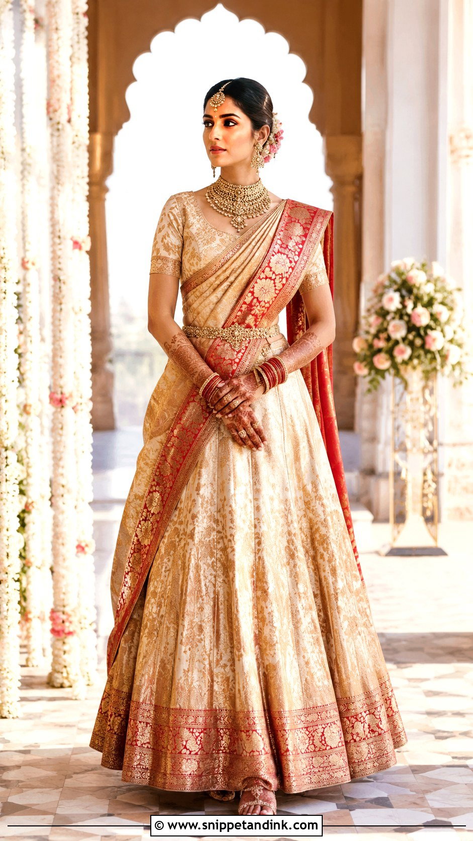 Saree Style Bridal Lehenga With Waist Belt - Snippet and Ink - 25 Indian Weddings Bridal Lehnga Dress Ideas