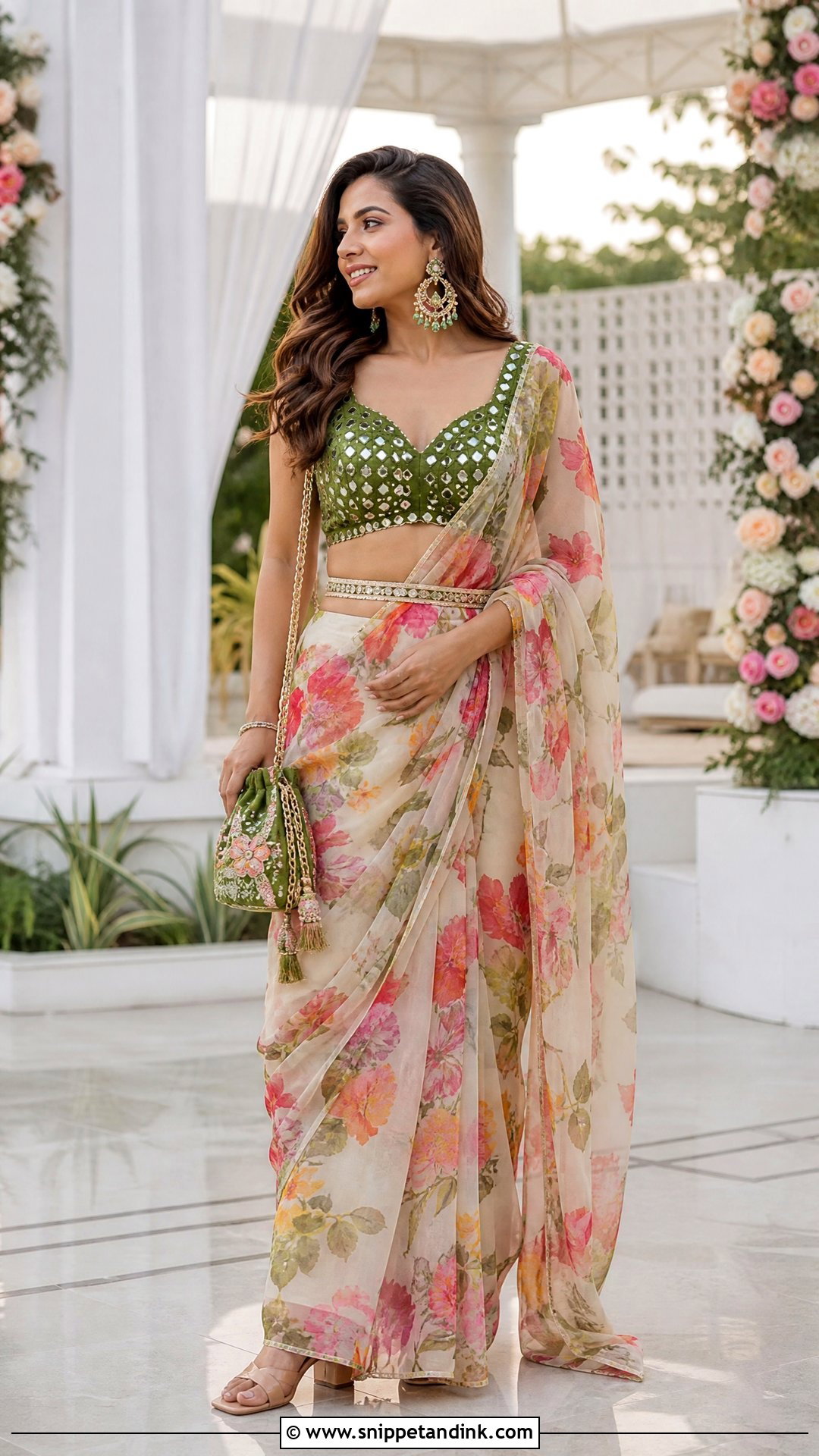Saree With Crop Top Mehendi Outfit - Snippet and Ink - 25 Mehendi Night Outfit Ideas