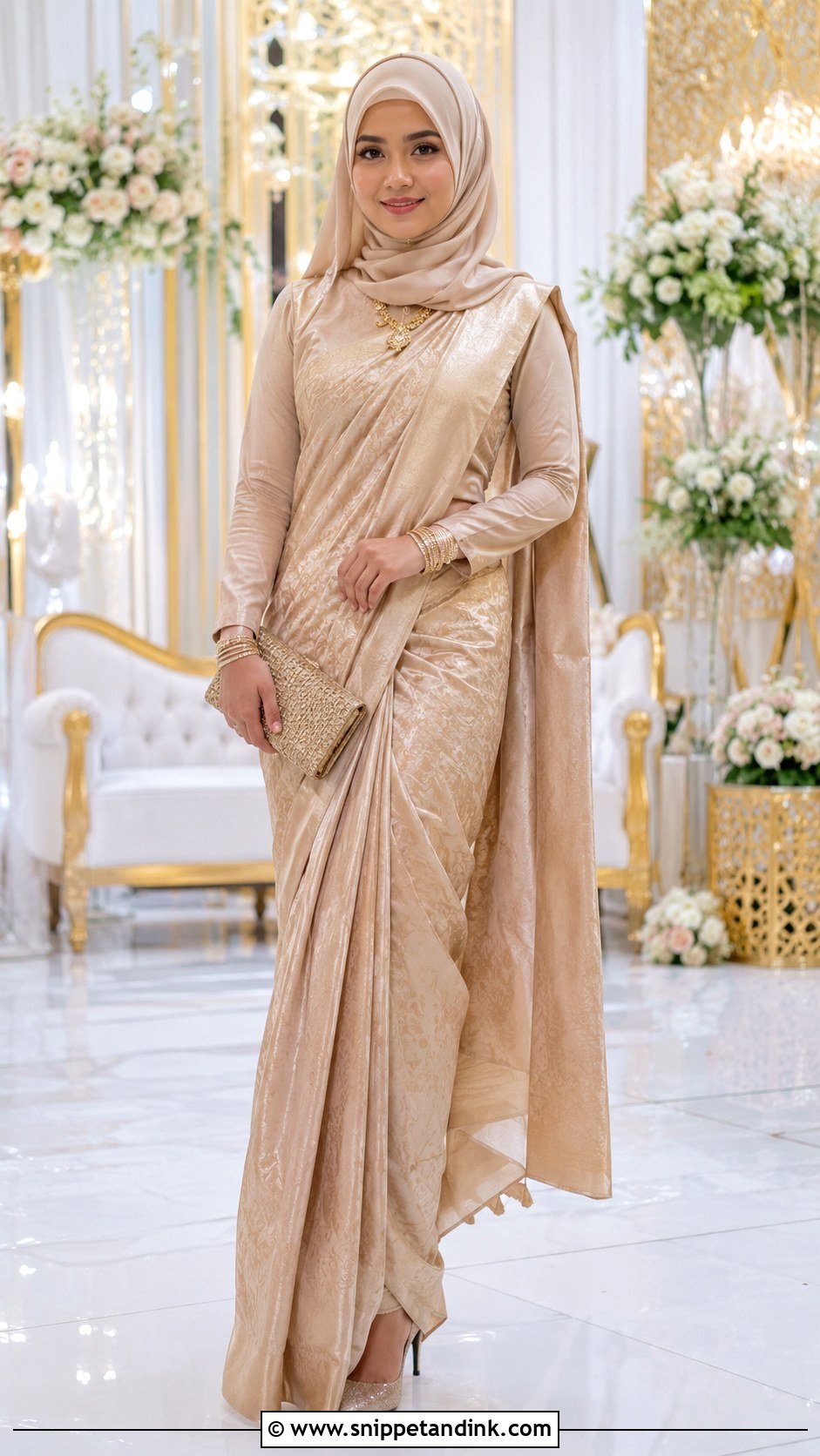 Saree With Full Coverage Hijab - Snippet and Ink - 30 Wedding Hijab Styles
