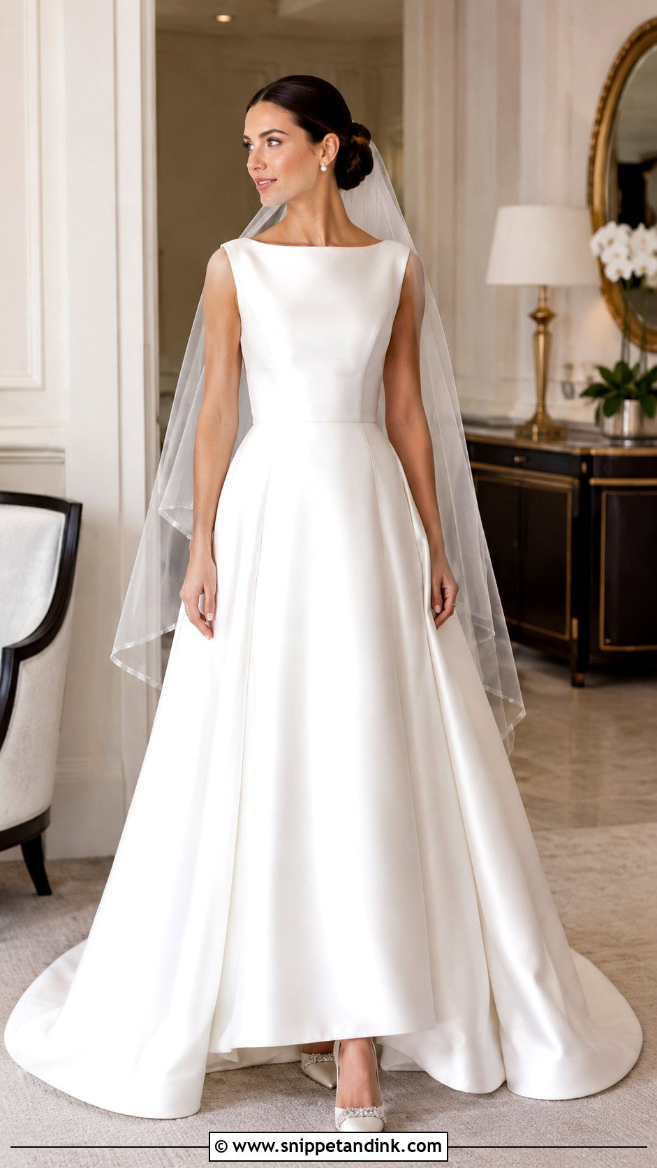 Satin A Line Boat Neck Wedding Dress - Snippet and Ink - 20 Boat Neck Wedding Dresses