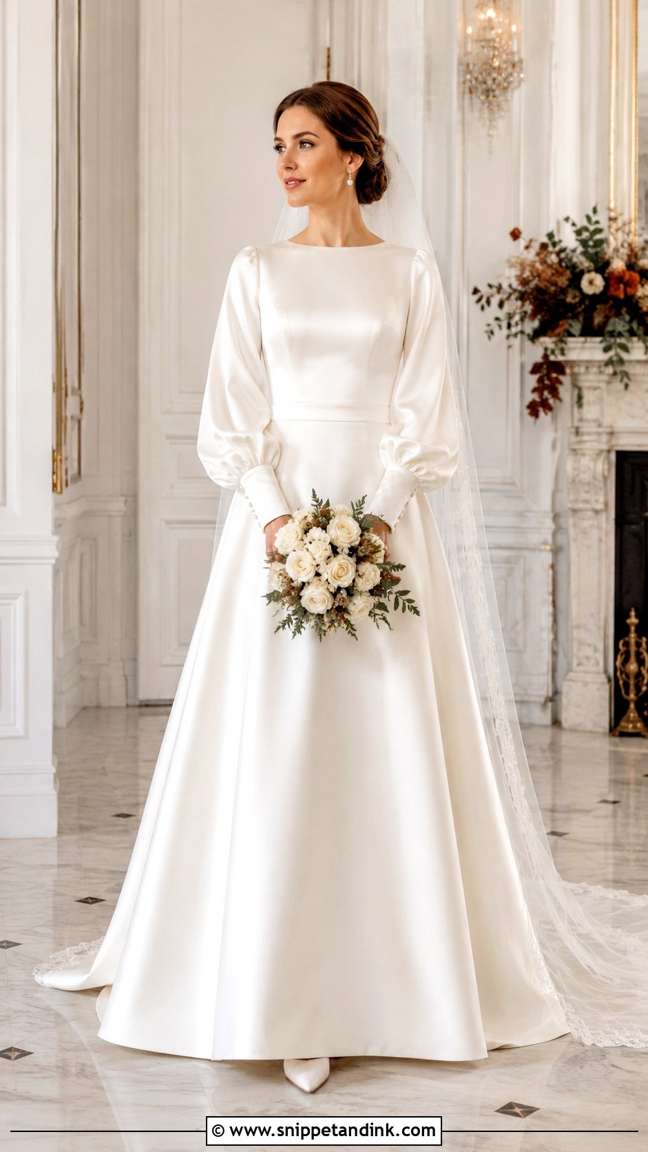 Satin A Line Bubble Sleeve Wedding Dress - Snippet and Ink - 20 Bubble Sleeve Wedding Dress Ideas