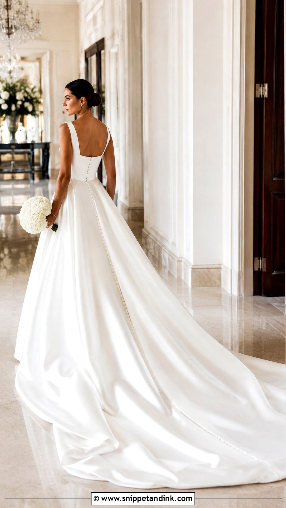 Satin A Line Cathedral Train Wedding Dress - Snippet and Ink - 20 Cathedral Train Wedding Dress Ideas