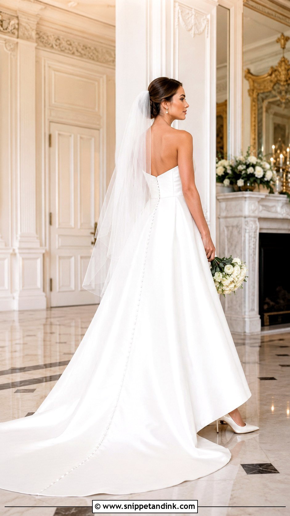Satin A Line Court Train Wedding Dress - Snippet and Ink - 20 Court Train Wedding Dress Ideas