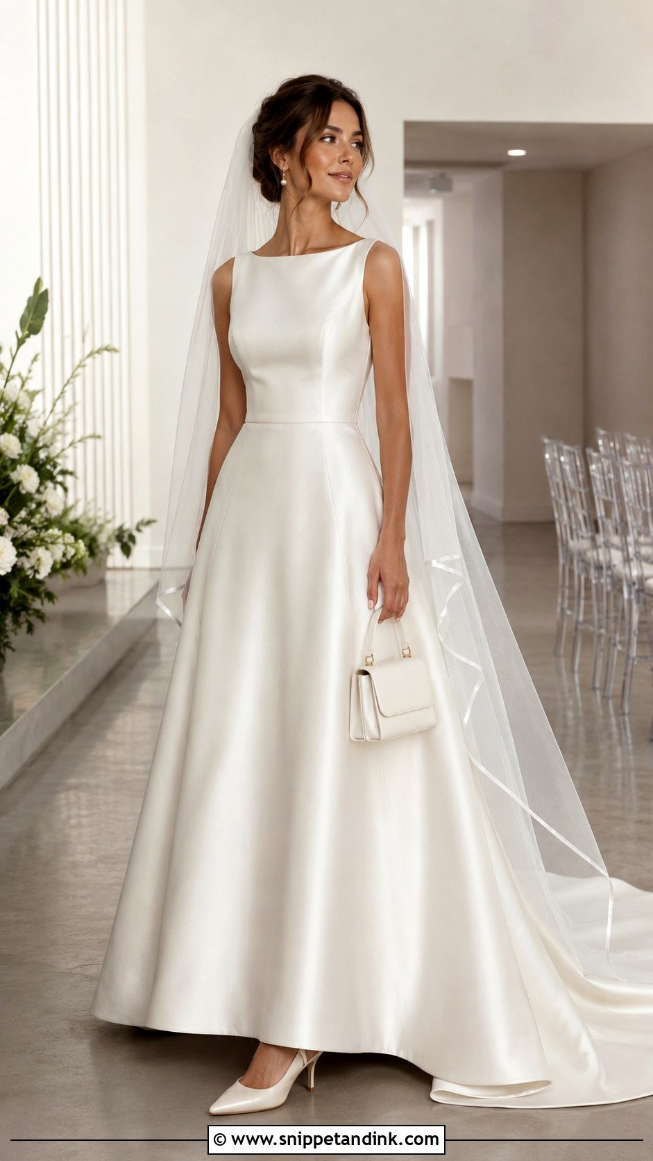 Satin A Line Gown with Fingertip Veil - Snippet and Ink - 20 Gown with Veil Ideas