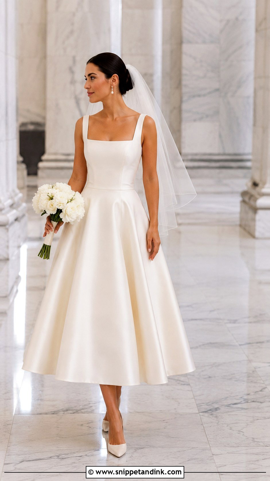 Satin A Line Midi Wedding Dress - Snippet and Ink - 20 Midi Length Wedding Dress Ideas