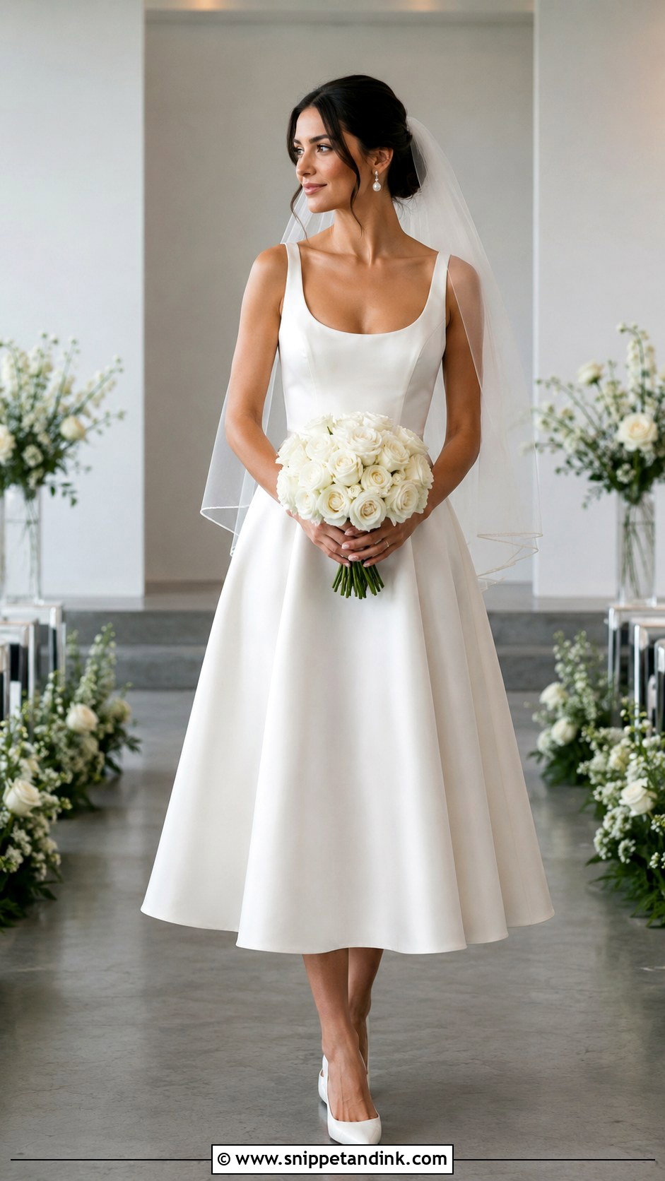 Satin A Line Midi Wedding Dress - Snippet and Ink - 20 Midi Wedding Dresses