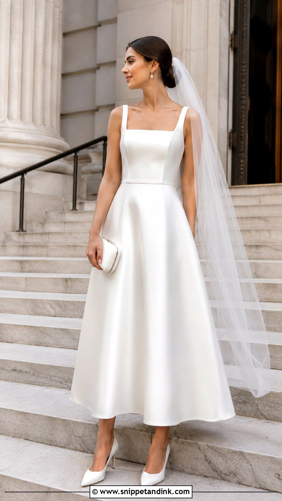 Satin A Line Midi Wedding Dress - Snippet and Ink - 20 Elegant Midi Wedding Dress Ideas