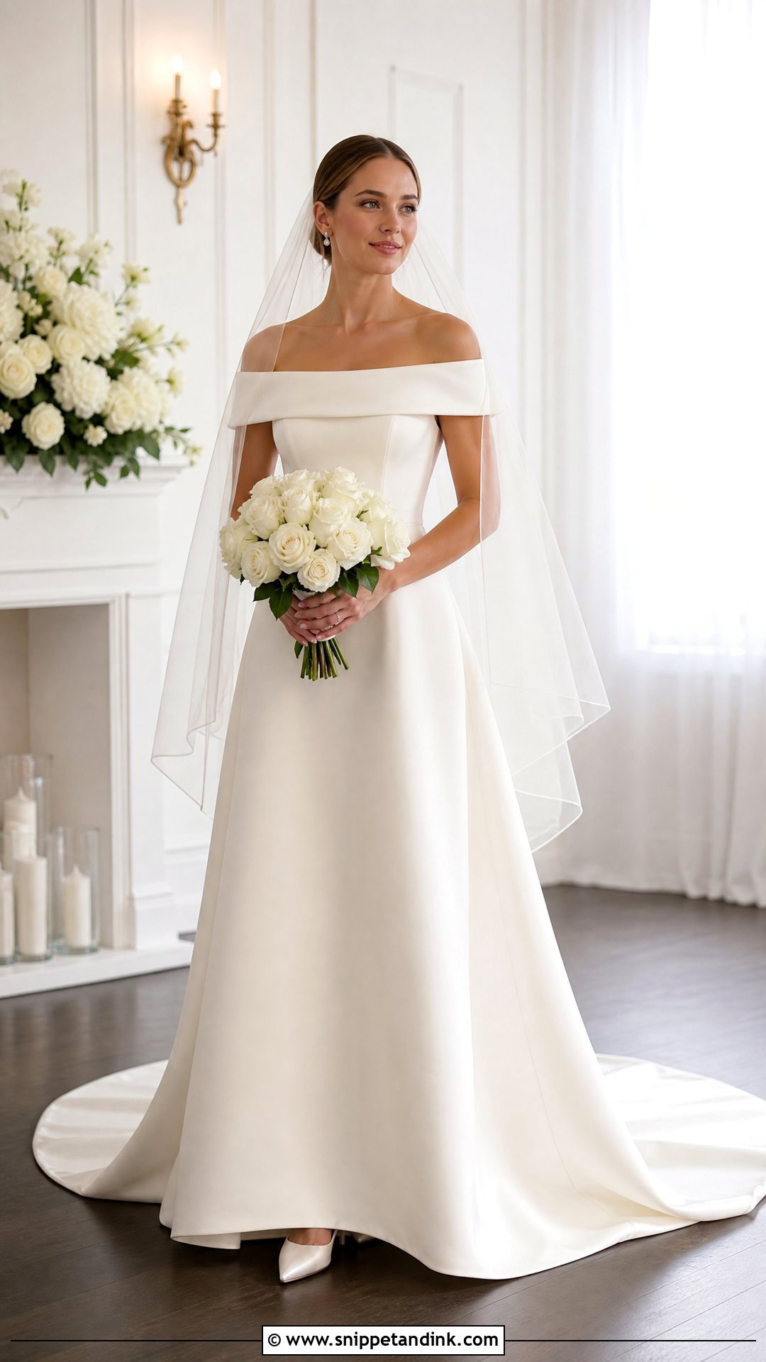 Satin A Line Off the Shoulder Wedding Dress - Snippet and Ink - 20 Simple Off the Shoulder Wedding Dress Ideas