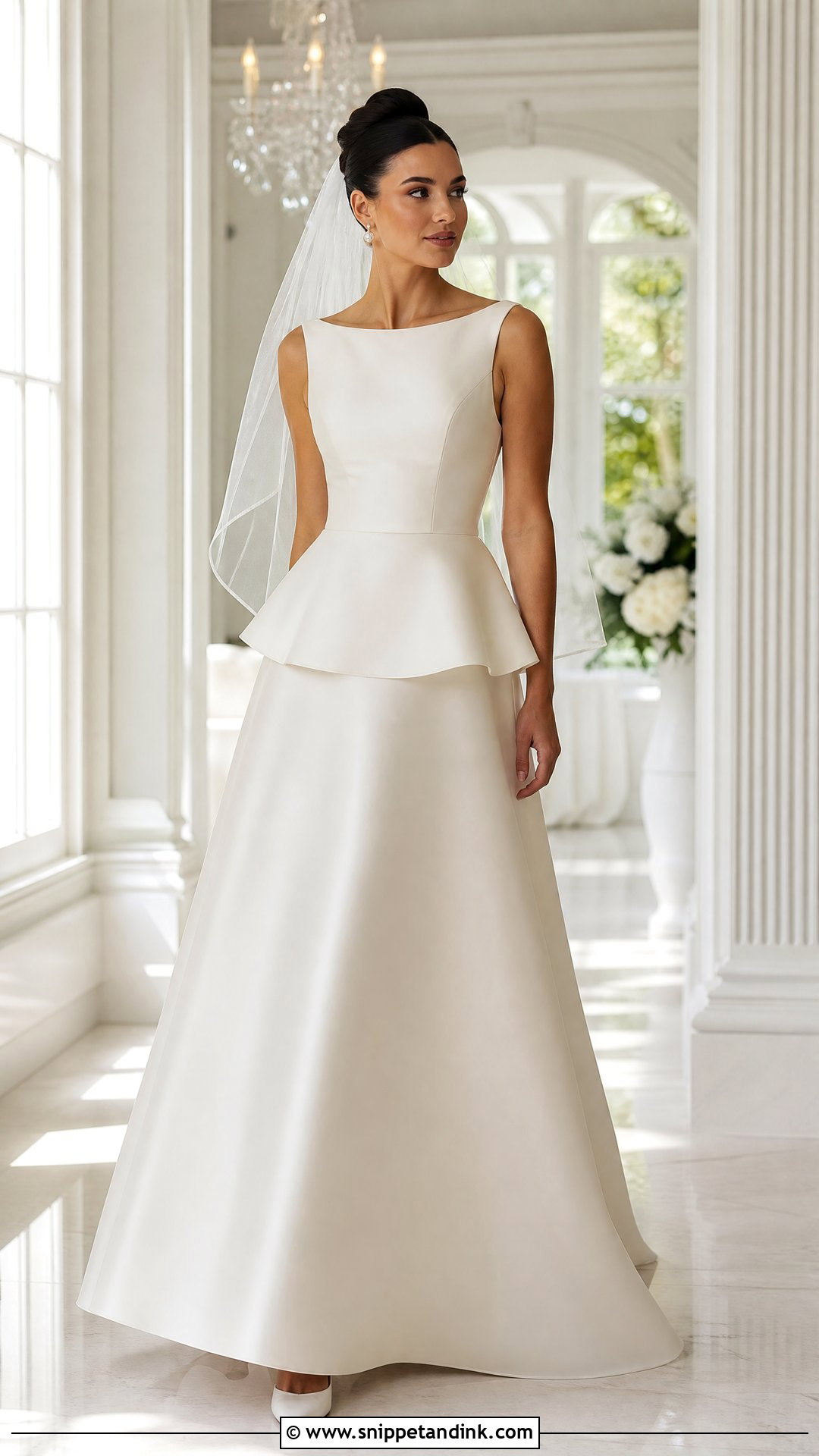 Satin A Line Peplum Wedding Dress - Snippet and Ink - 20 Peplum Wedding Dress Ideas