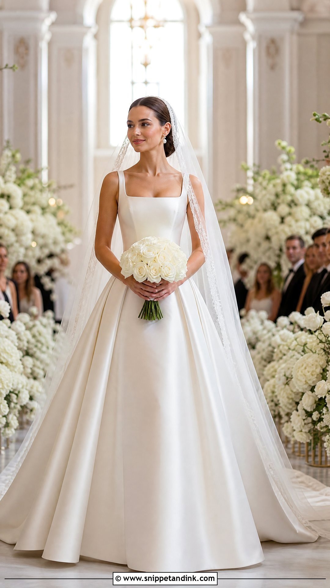 Satin A Line Pleated Wedding Gown - Snippet and Ink - 20 Pleated Wedding Gown Ideas